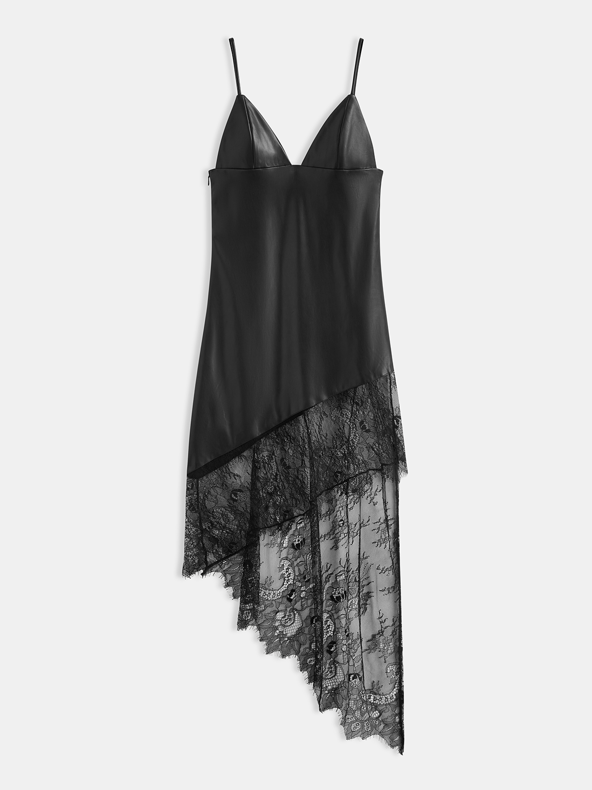 Lace Panel Faux Leather Asymmetrical Cami Dress