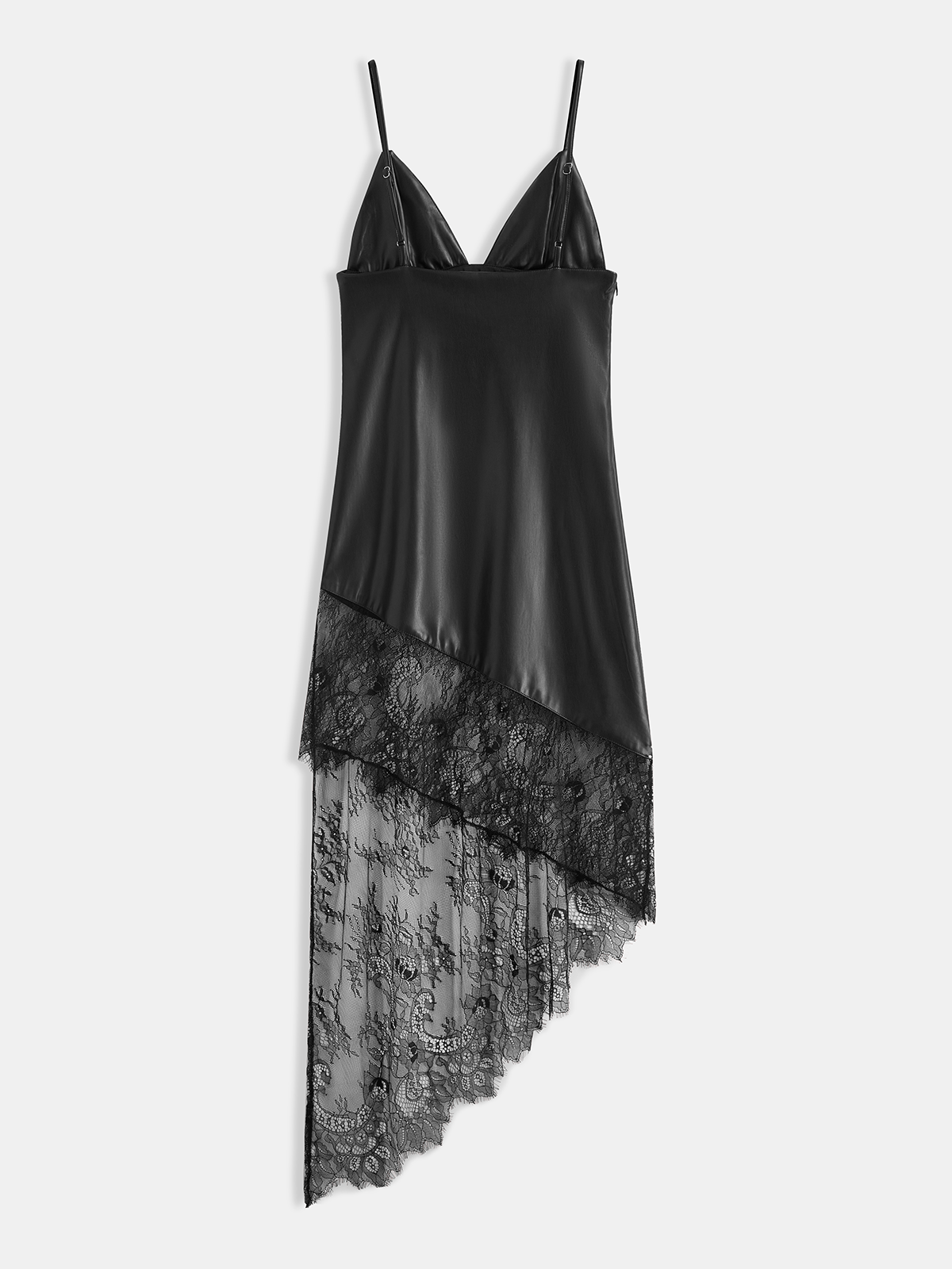 Lace Panel Faux Leather Asymmetrical Cami Dress