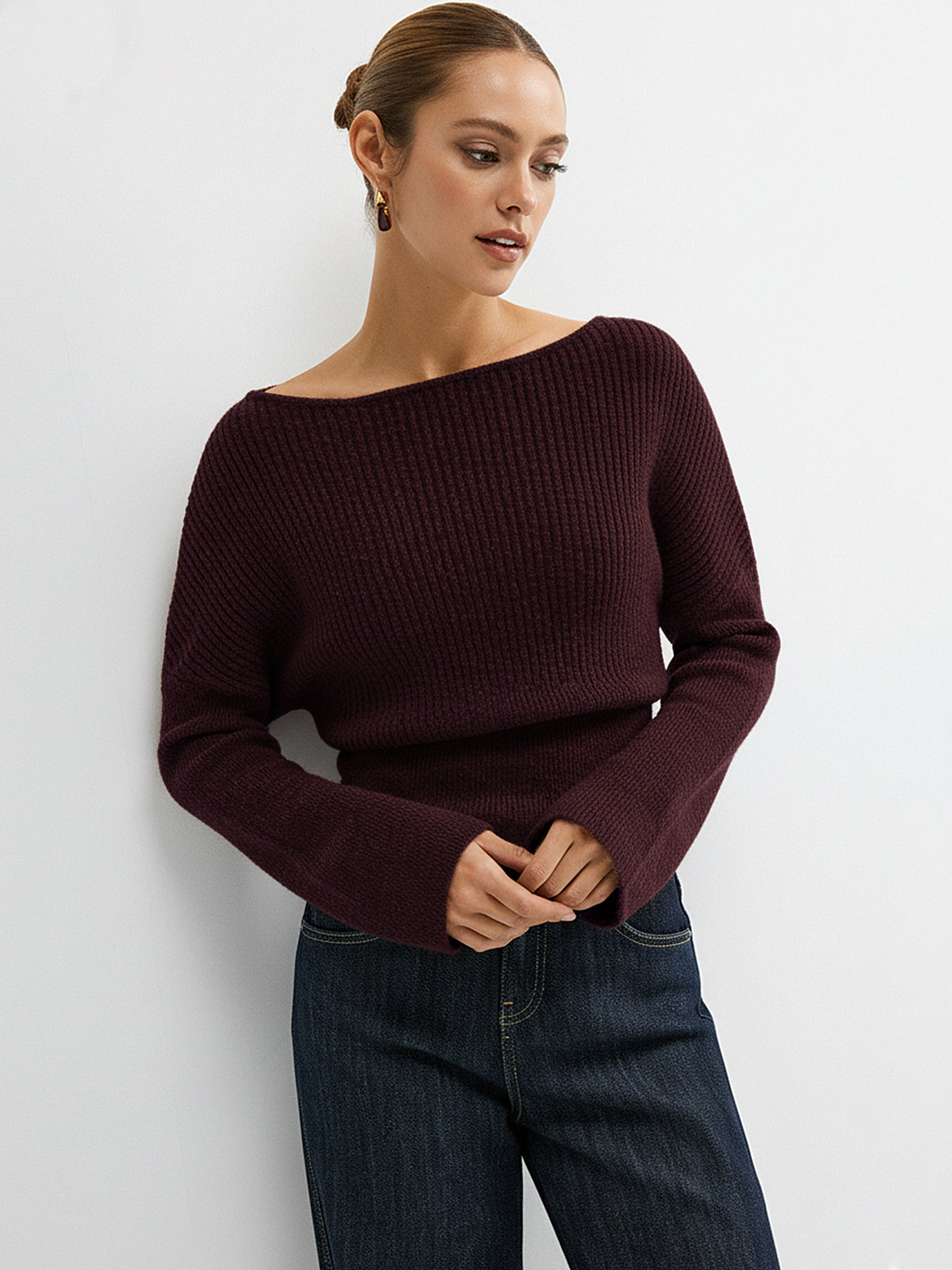 Pull en maille mélangée épaules dénudées