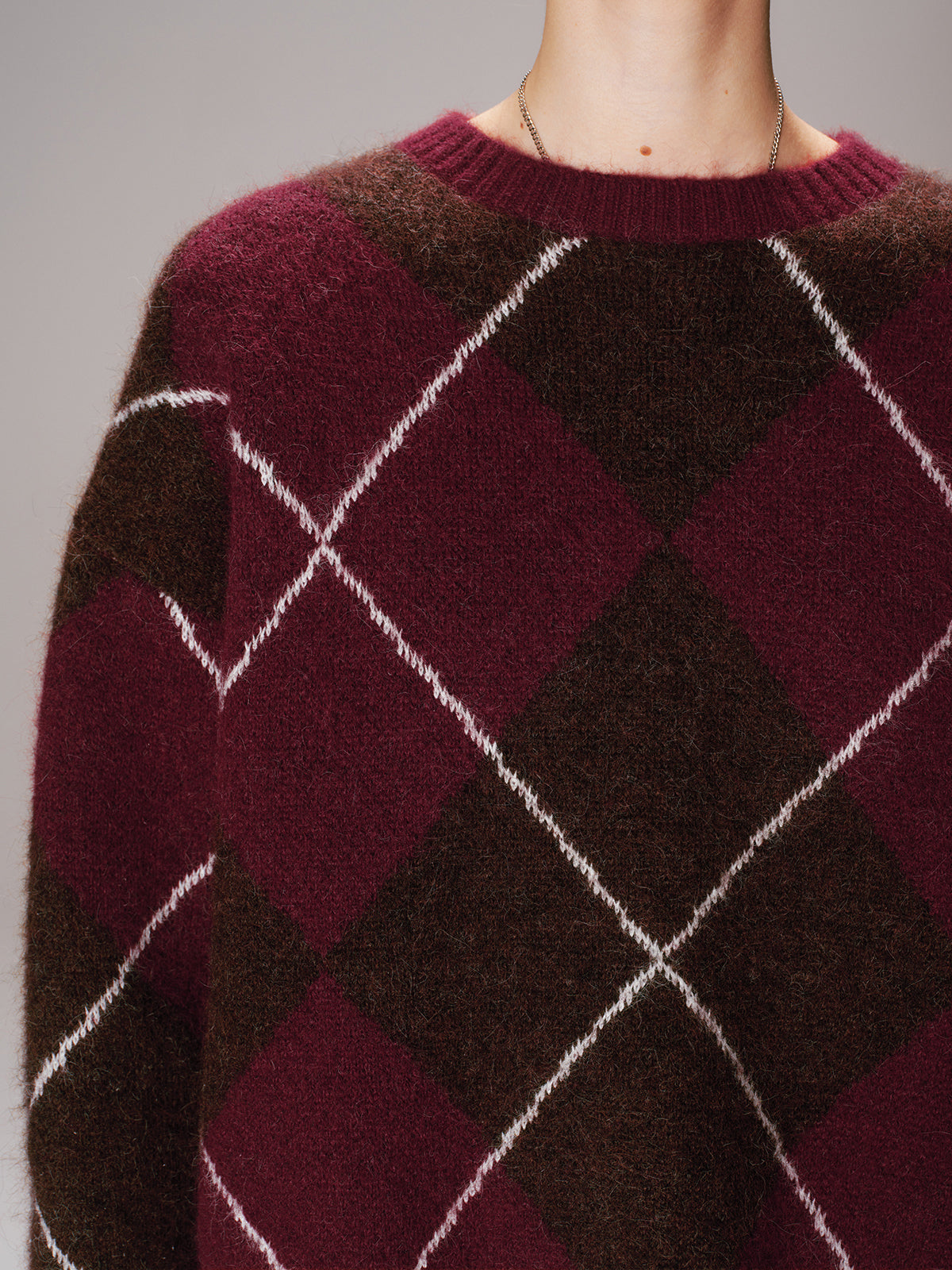 Pull en maille mélangée de laine jacquard argyle à col rond