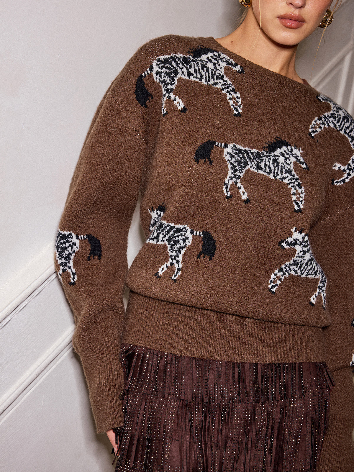 Zebra Pattern Knit Sweater