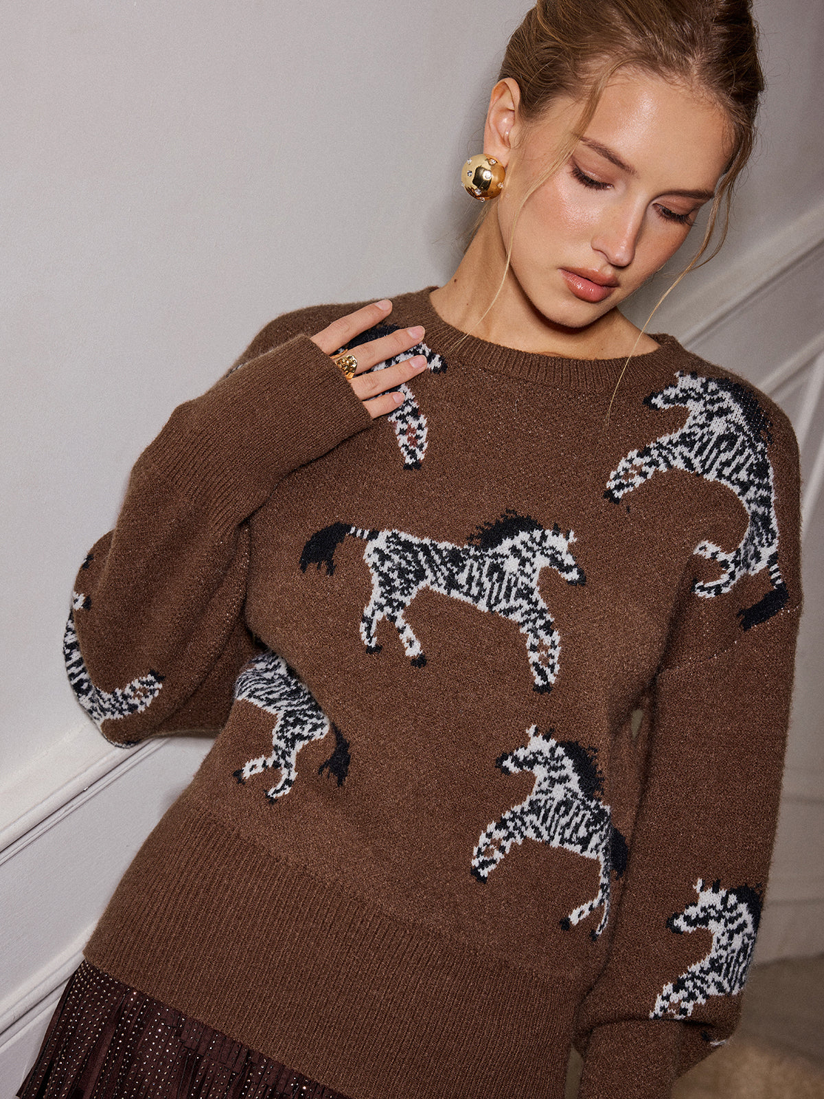 Zebra Pattern Knit Sweater