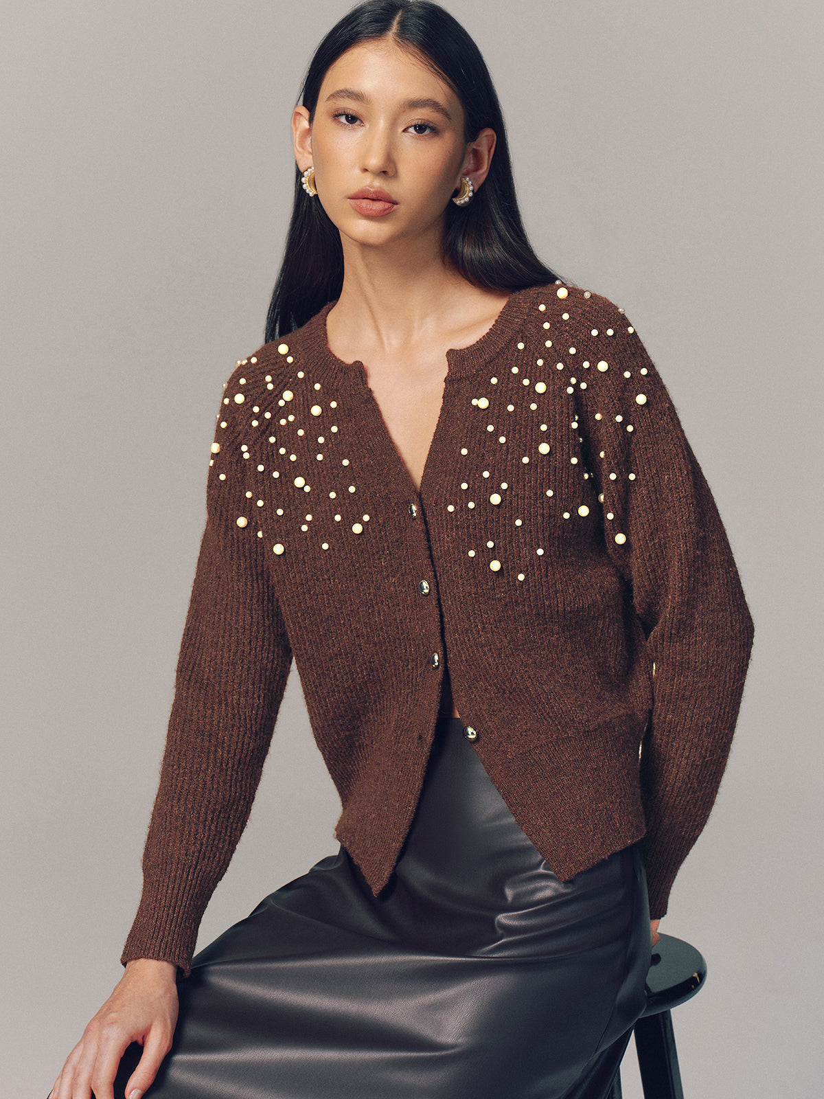 Cardigan aus Wollmischung mit Perlenstickerei
