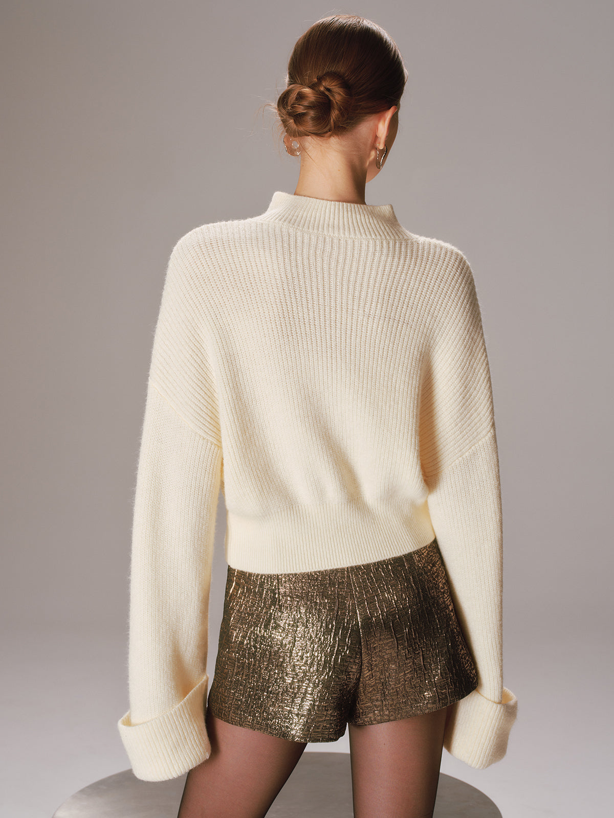 Metal Knot Detail Cuffed Sleeve Sweater