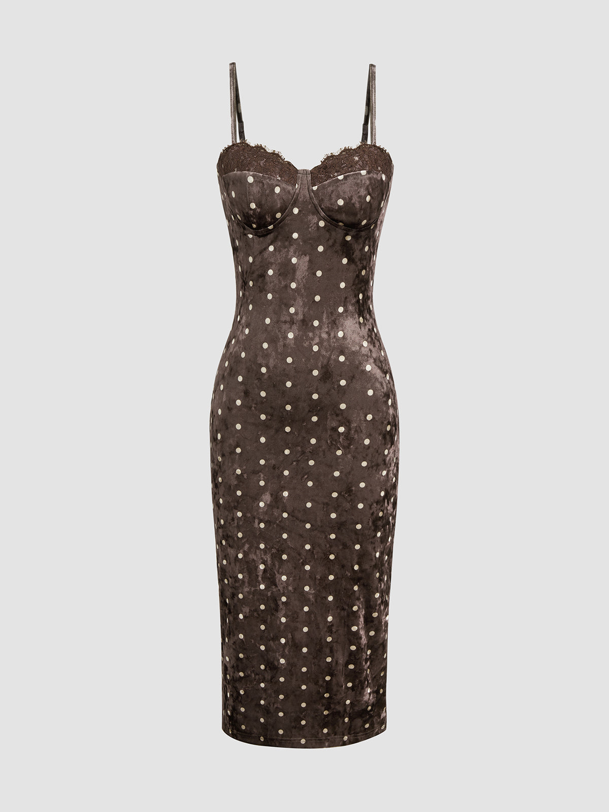 Velvet Polka Dot Lace-Trim Cami Midi Dress