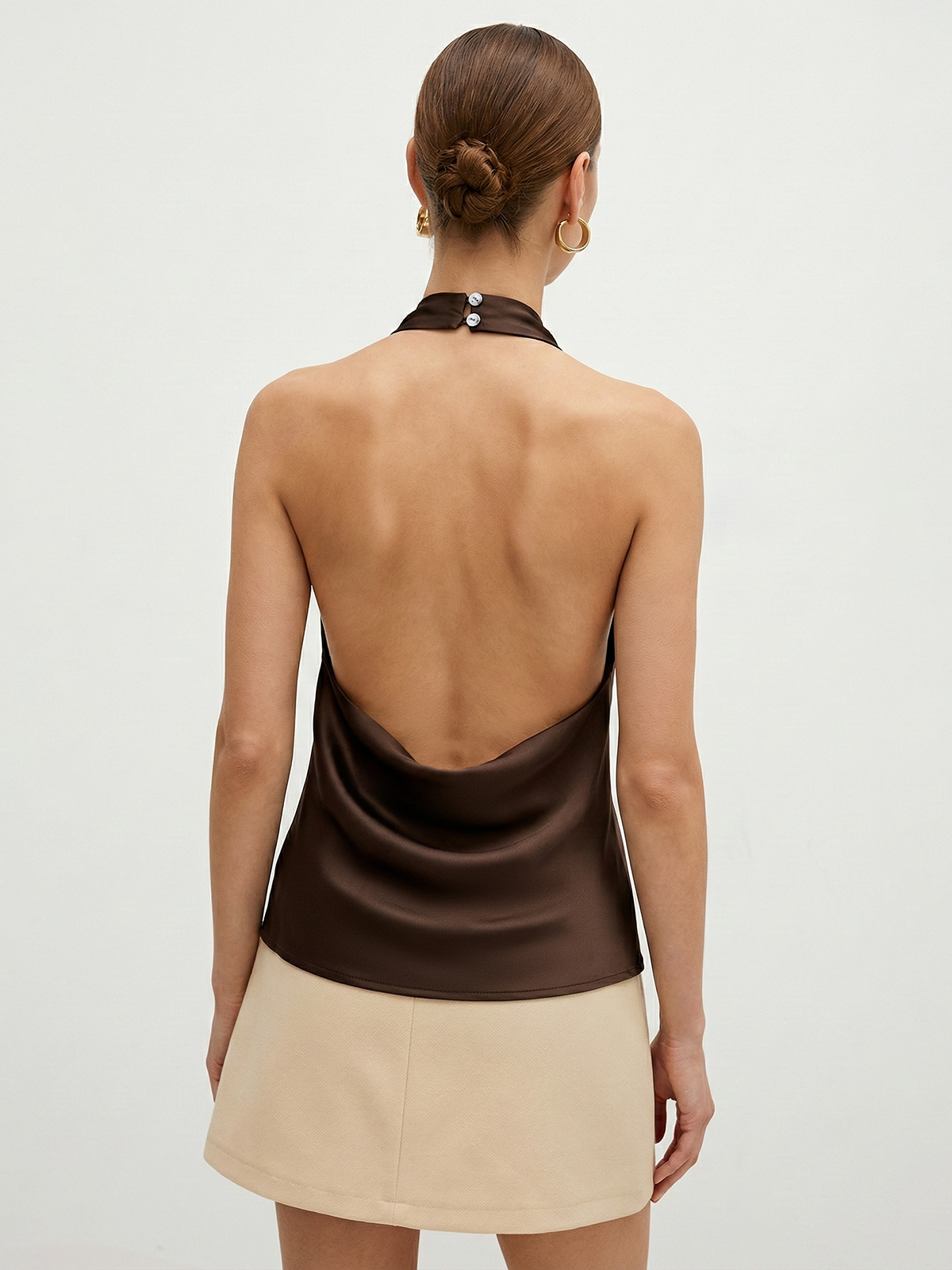 Cowl Neck Backless Satin Halter Top