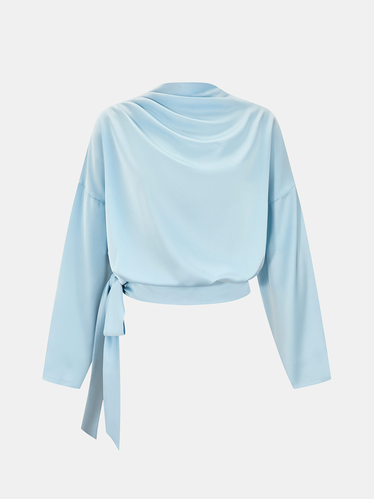 Satin Draped Knot-Waist Blouse