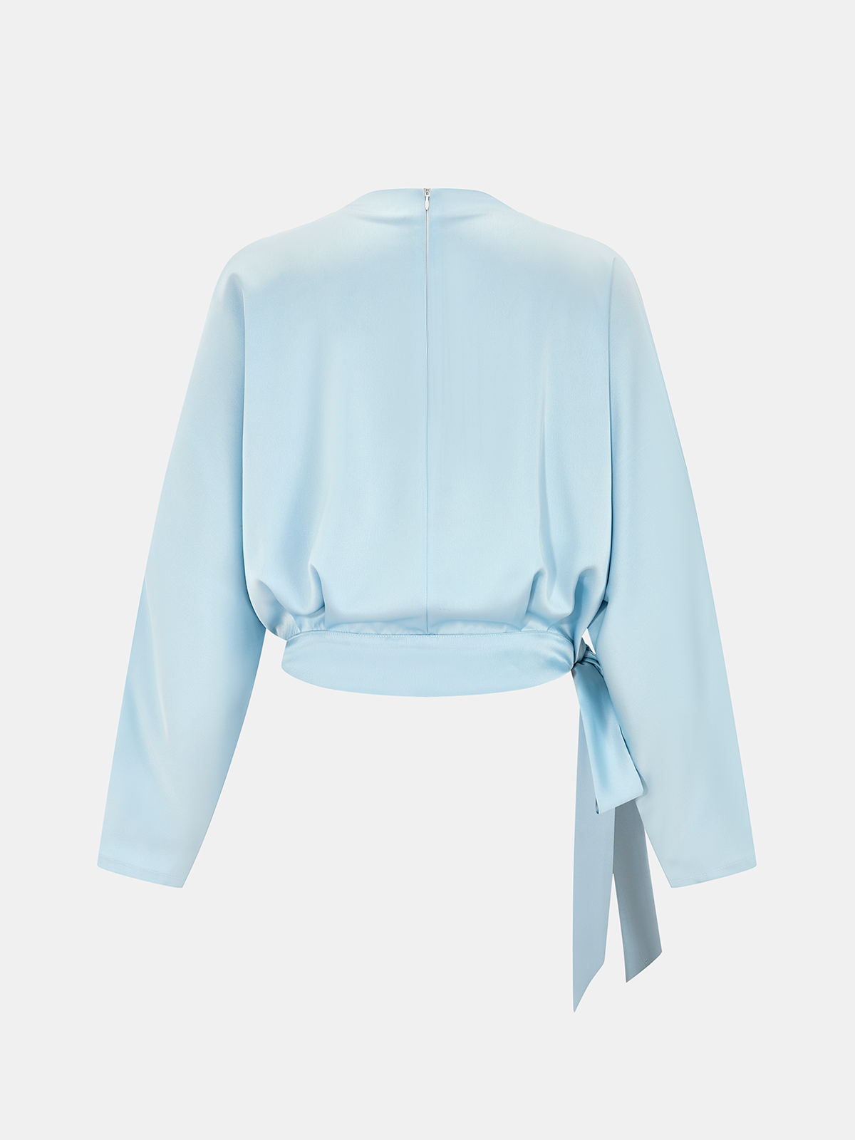 Satin Draped Knot-Waist Blouse