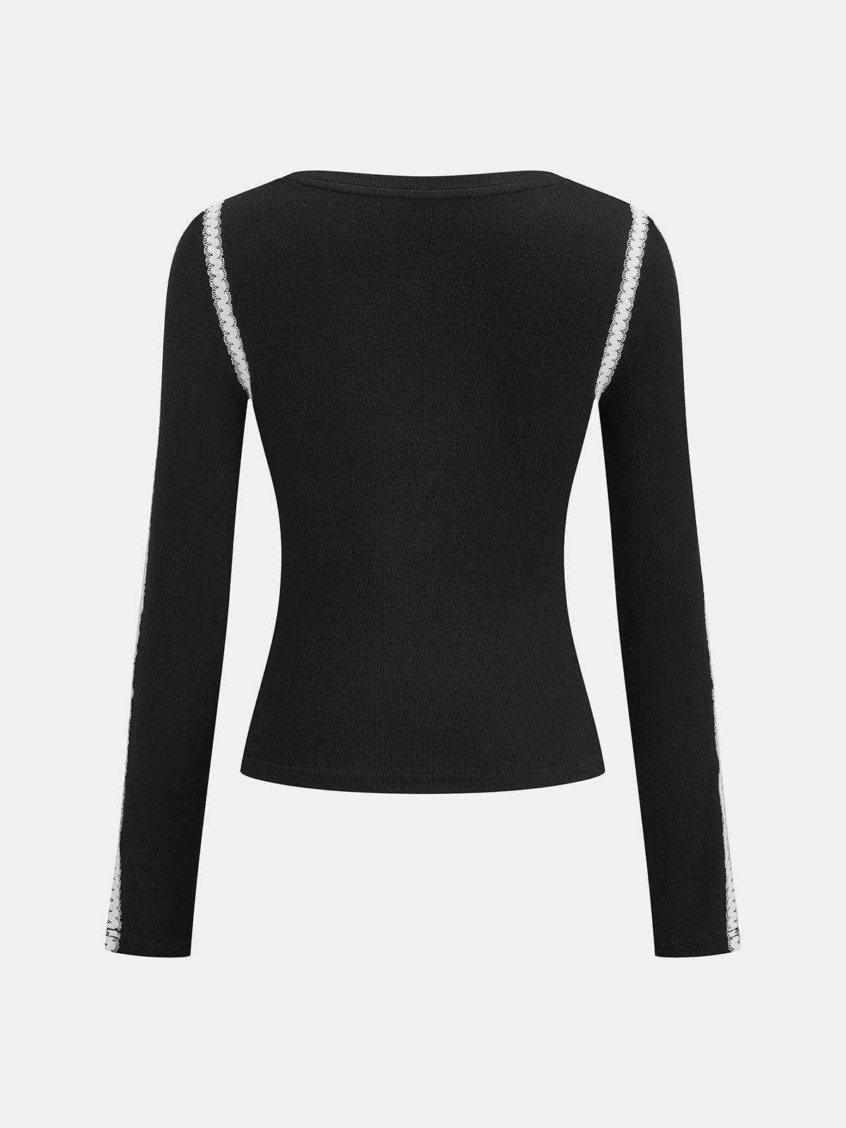 Lace Trim Ribbed Long Sleeve Top