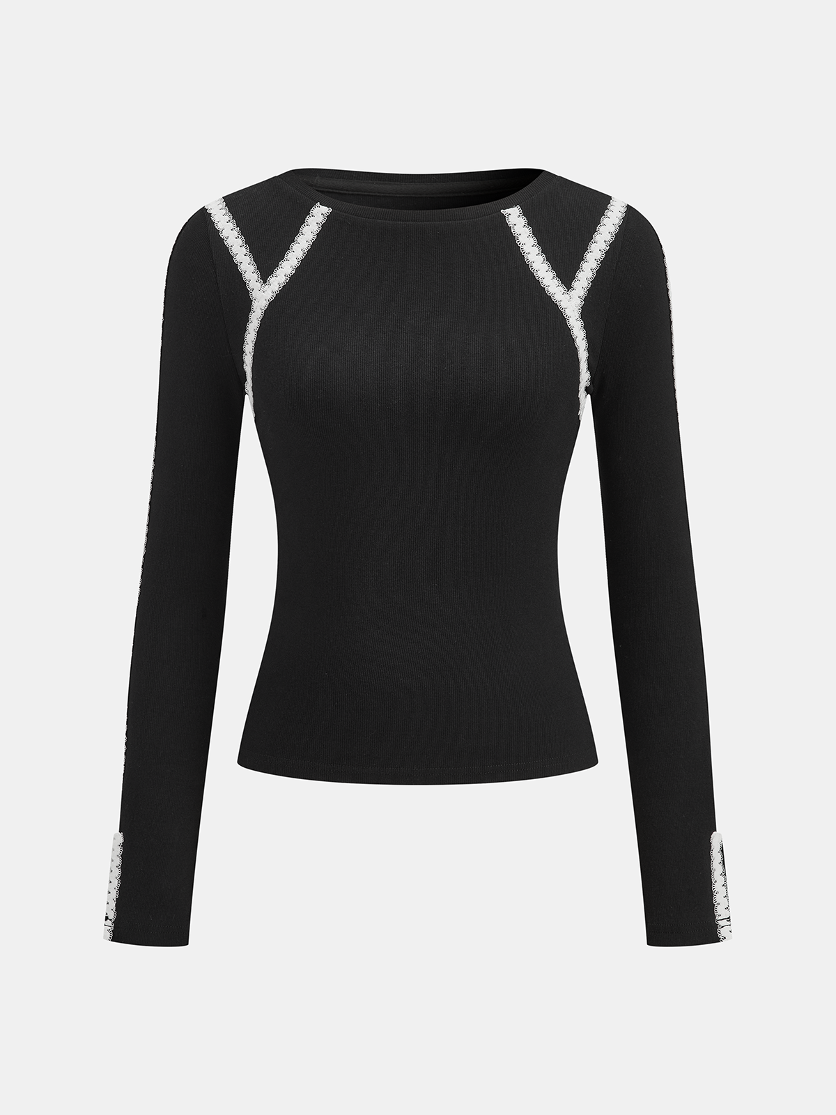 Lace Trim Ribbed Long Sleeve Top