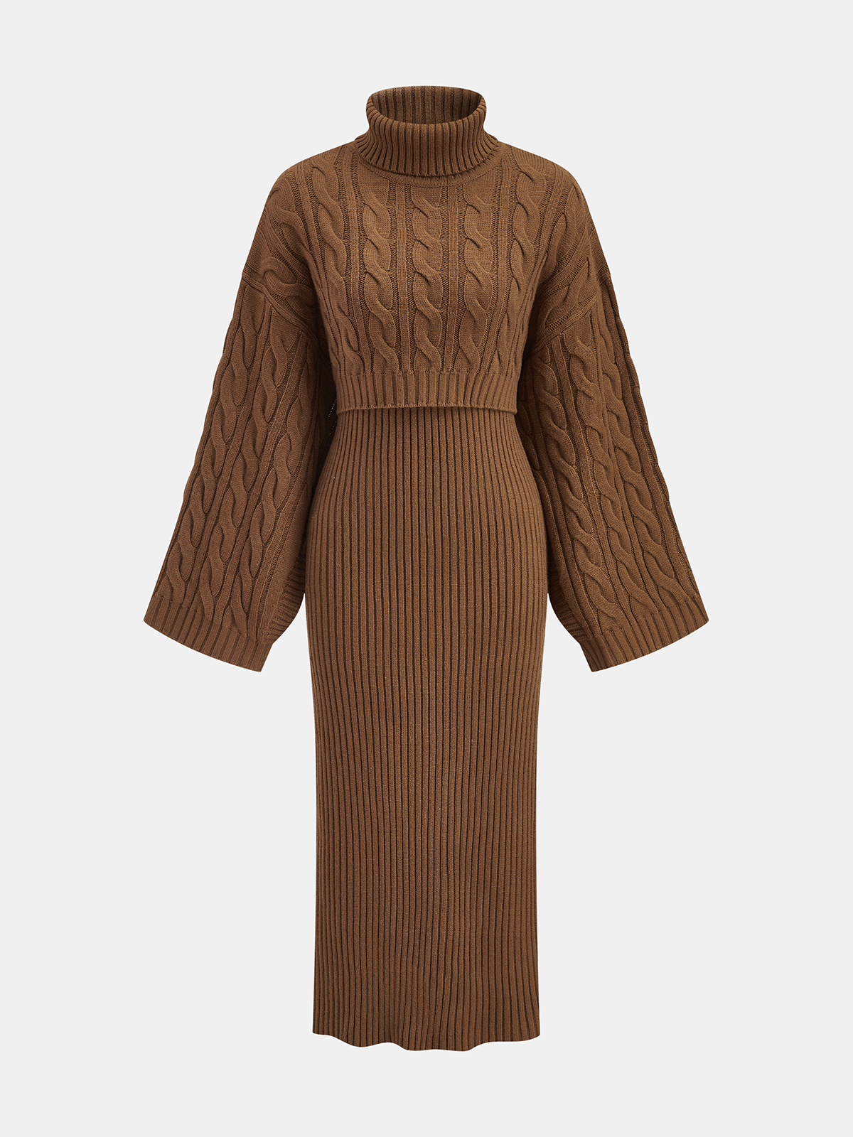 Cable-Knit Sweater & Cami Knit Dress Two-Piece Set
