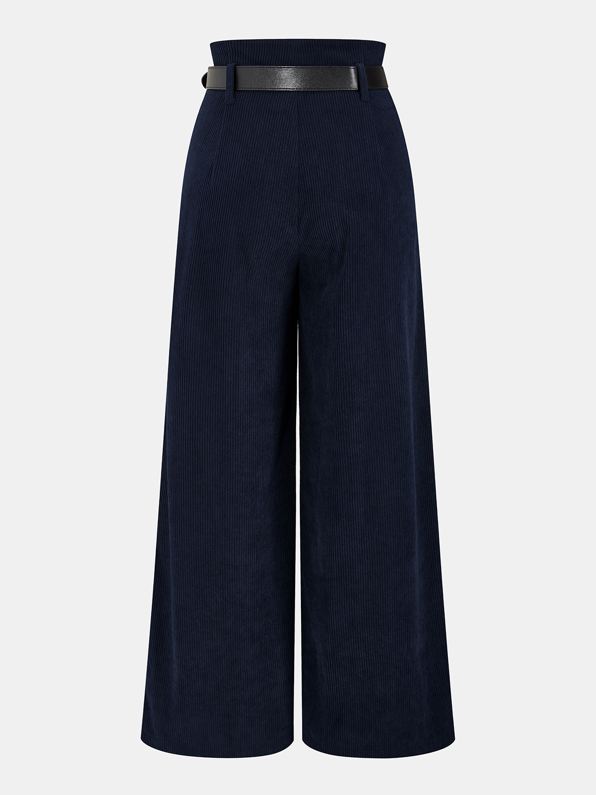 Belted Corduroy Wide-Leg Pleated Pants