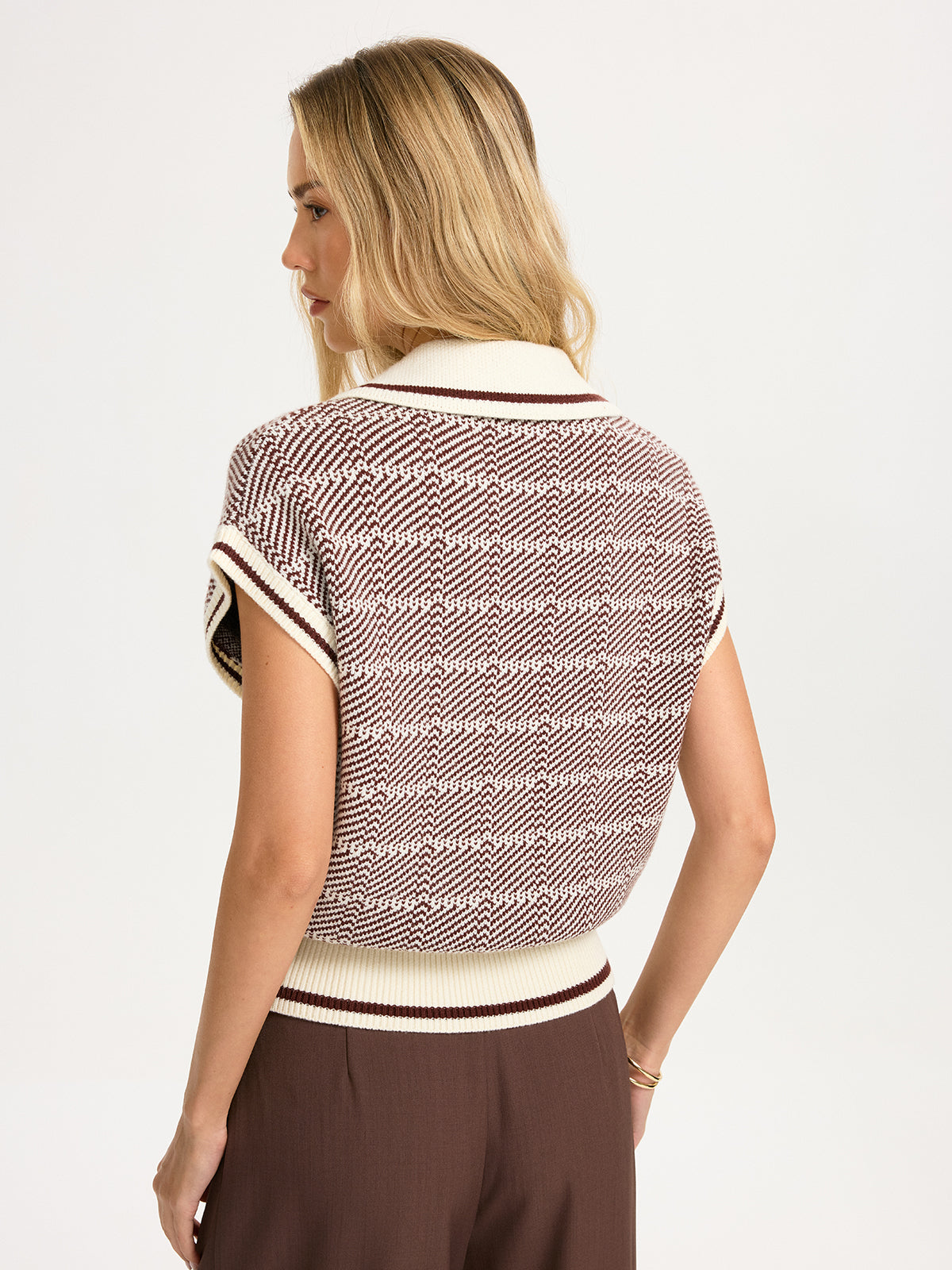 Kurzärmeliges Poloshirt aus Hahnentritt-Strick