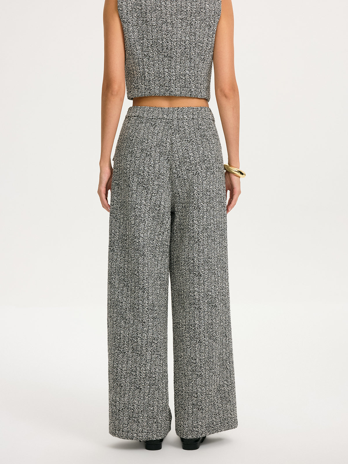 Tweedhose mit weitem Bein und Metalldetail