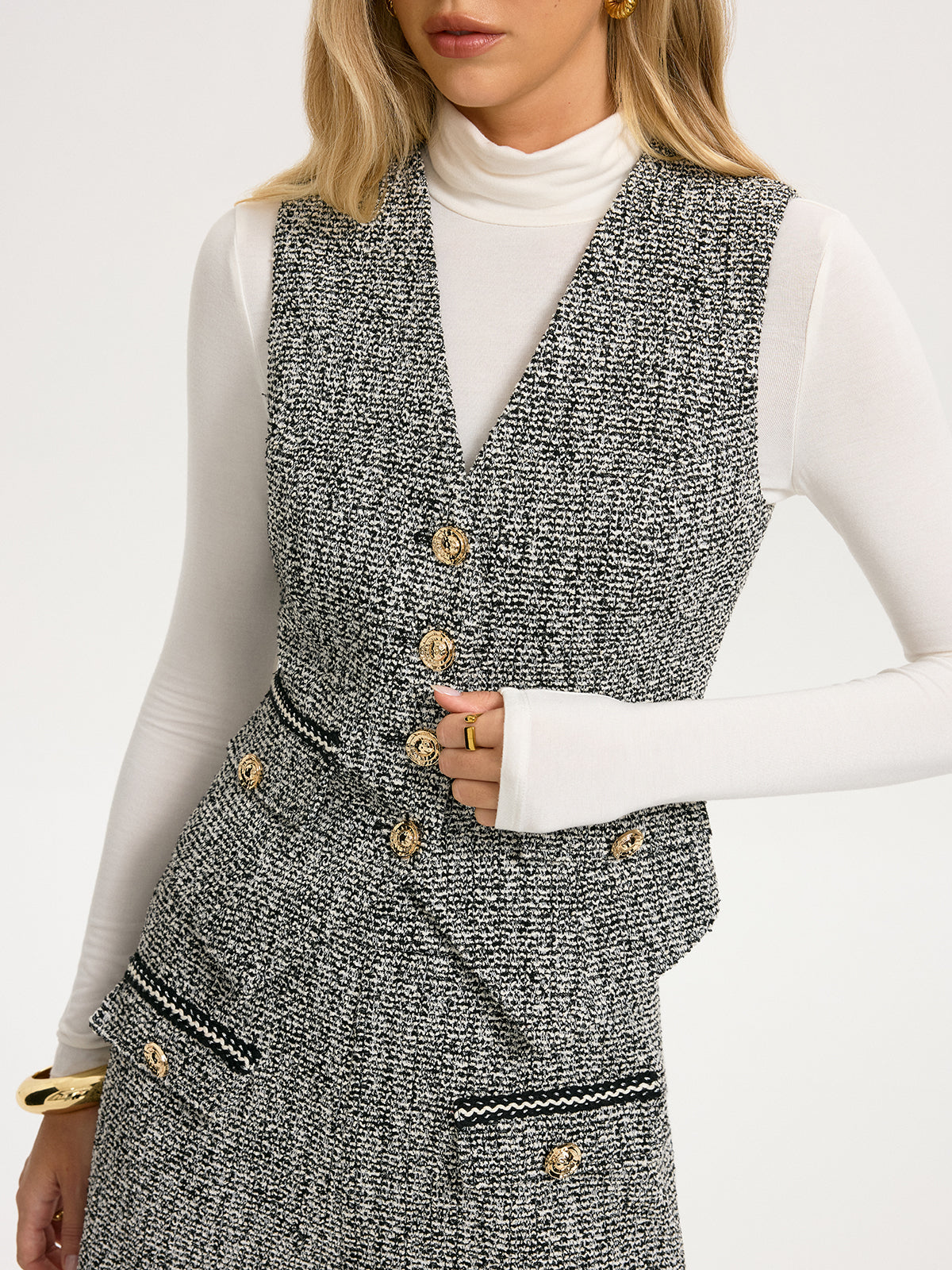 Tweed-Weste mit Metallknöpfen