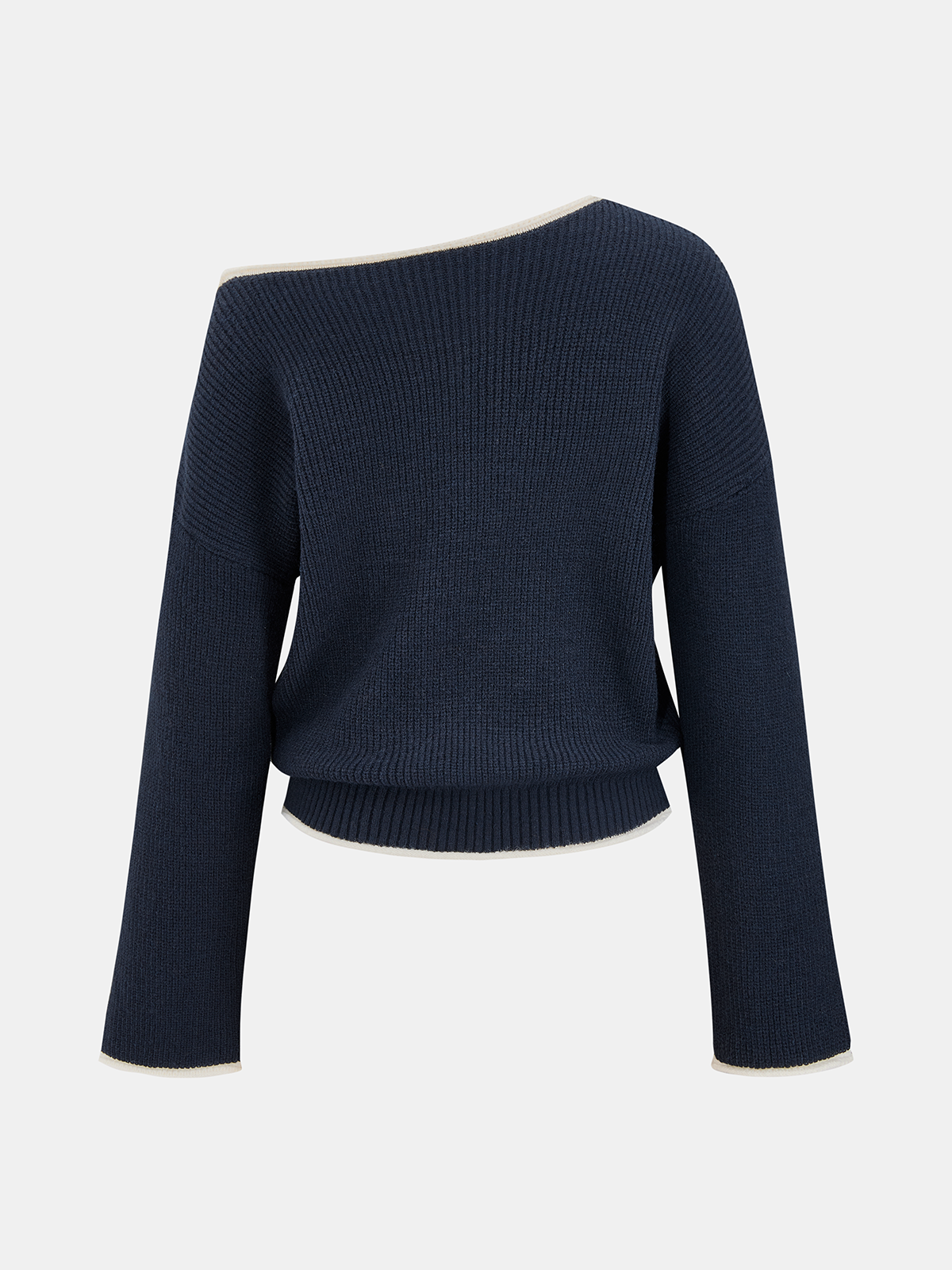 Contrast Trim Ribbed Off-Shoulder Sweater