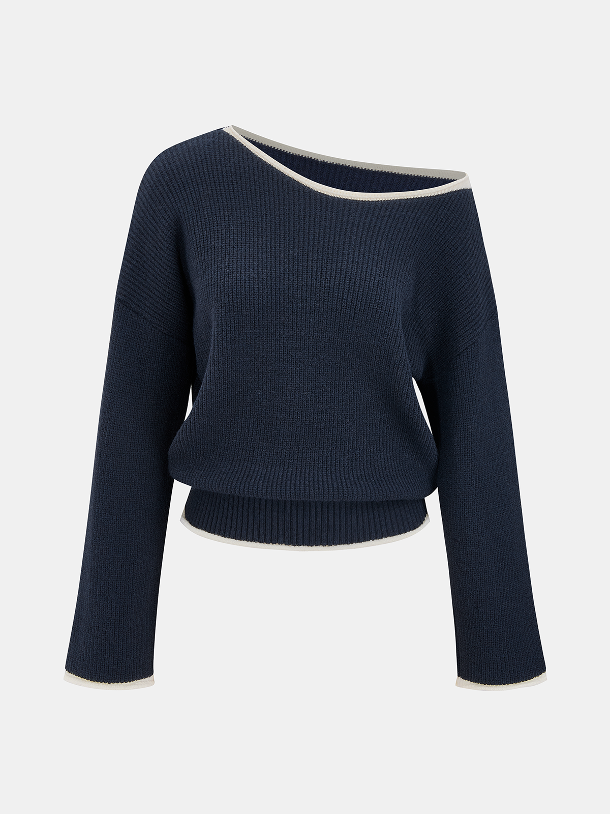 Contrast Trim Ribbed Off-Shoulder Sweater