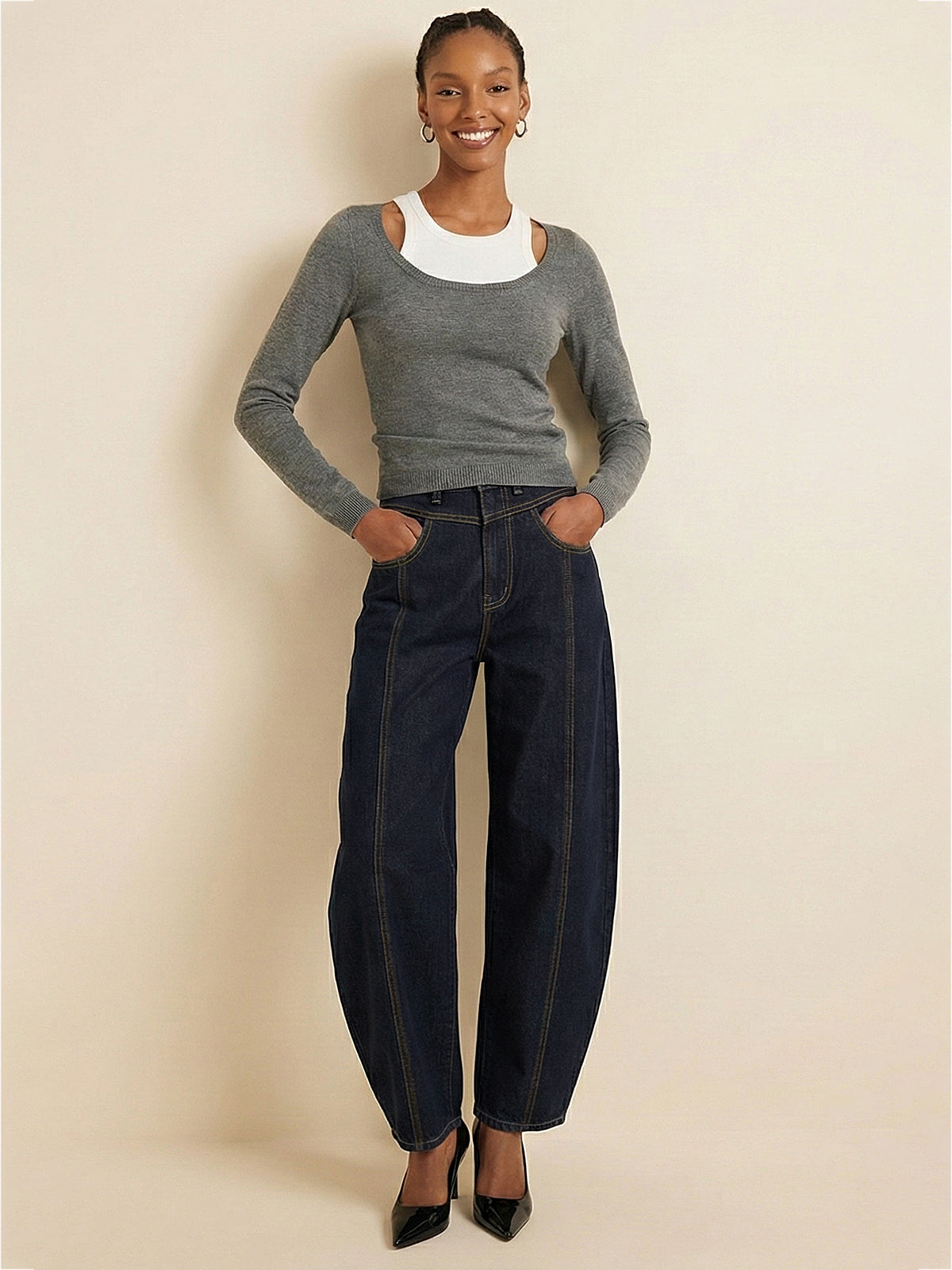 Jean balloon taille mi-haute