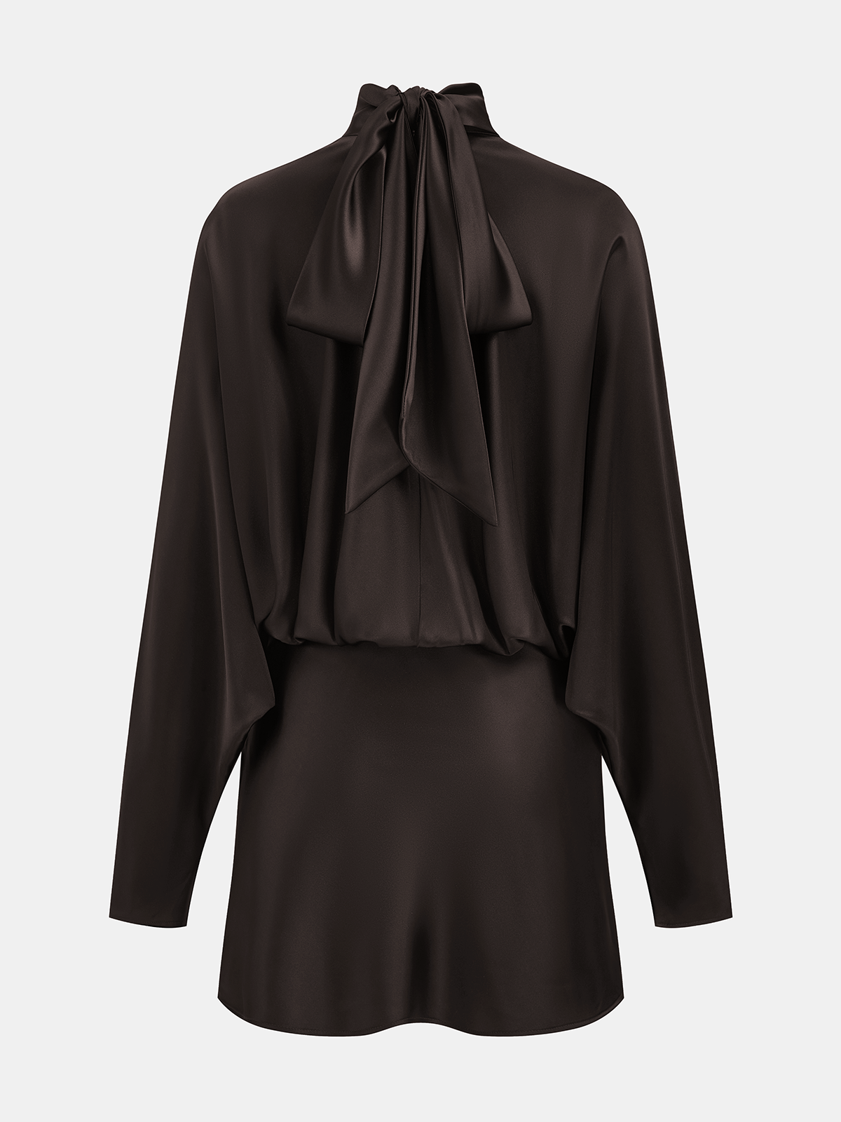Draped Satin Tie-Neck Mini Dress