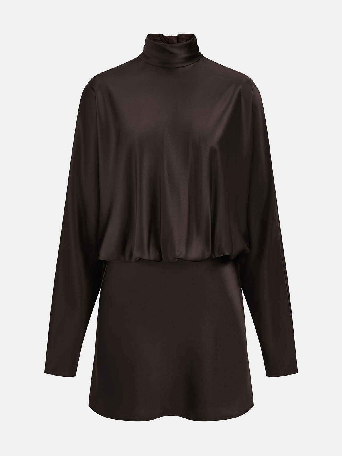 Draped Satin Tie-Neck Mini Dress