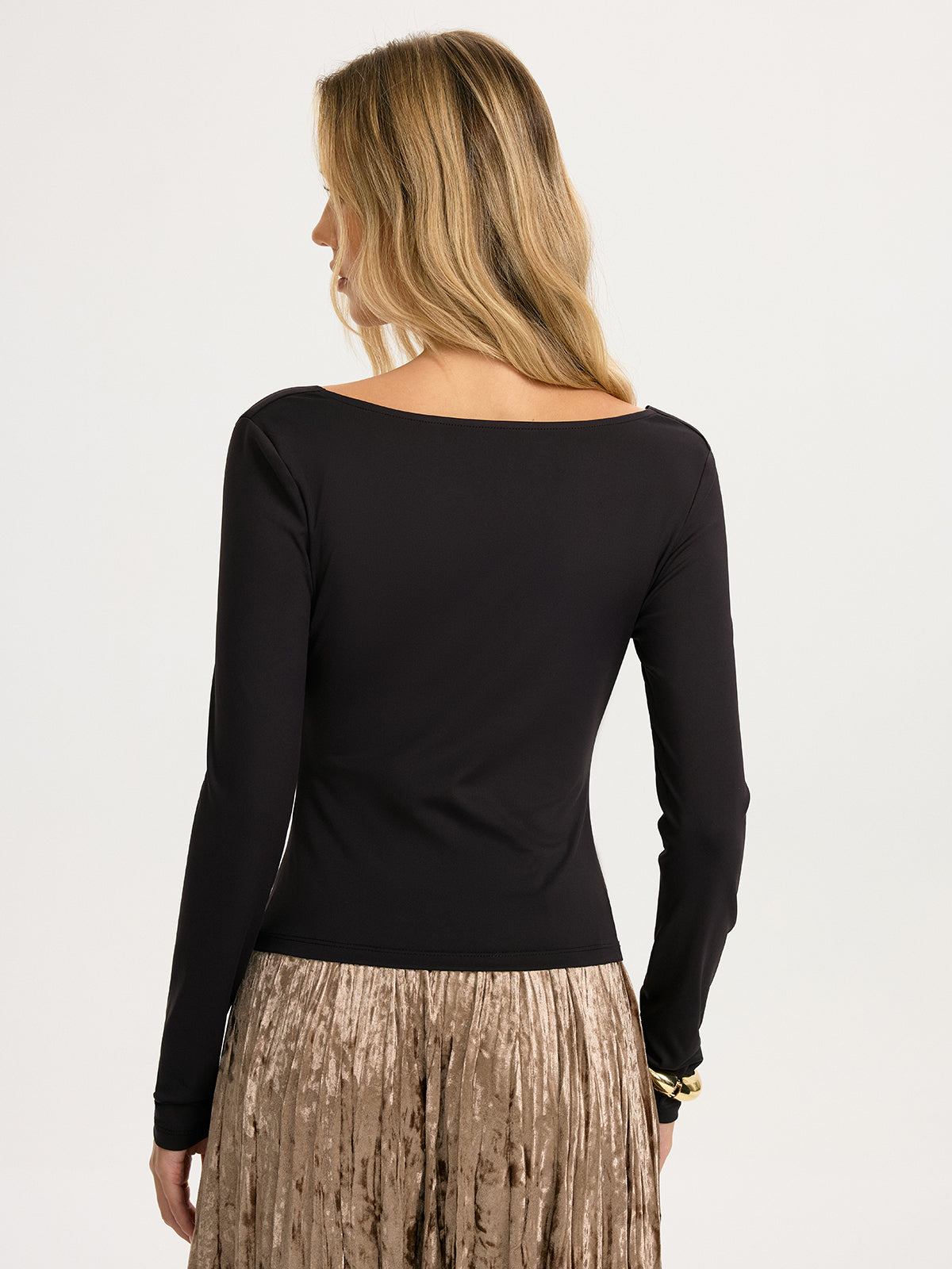 Long-Sleeve Cowl-Neck Fitted Top