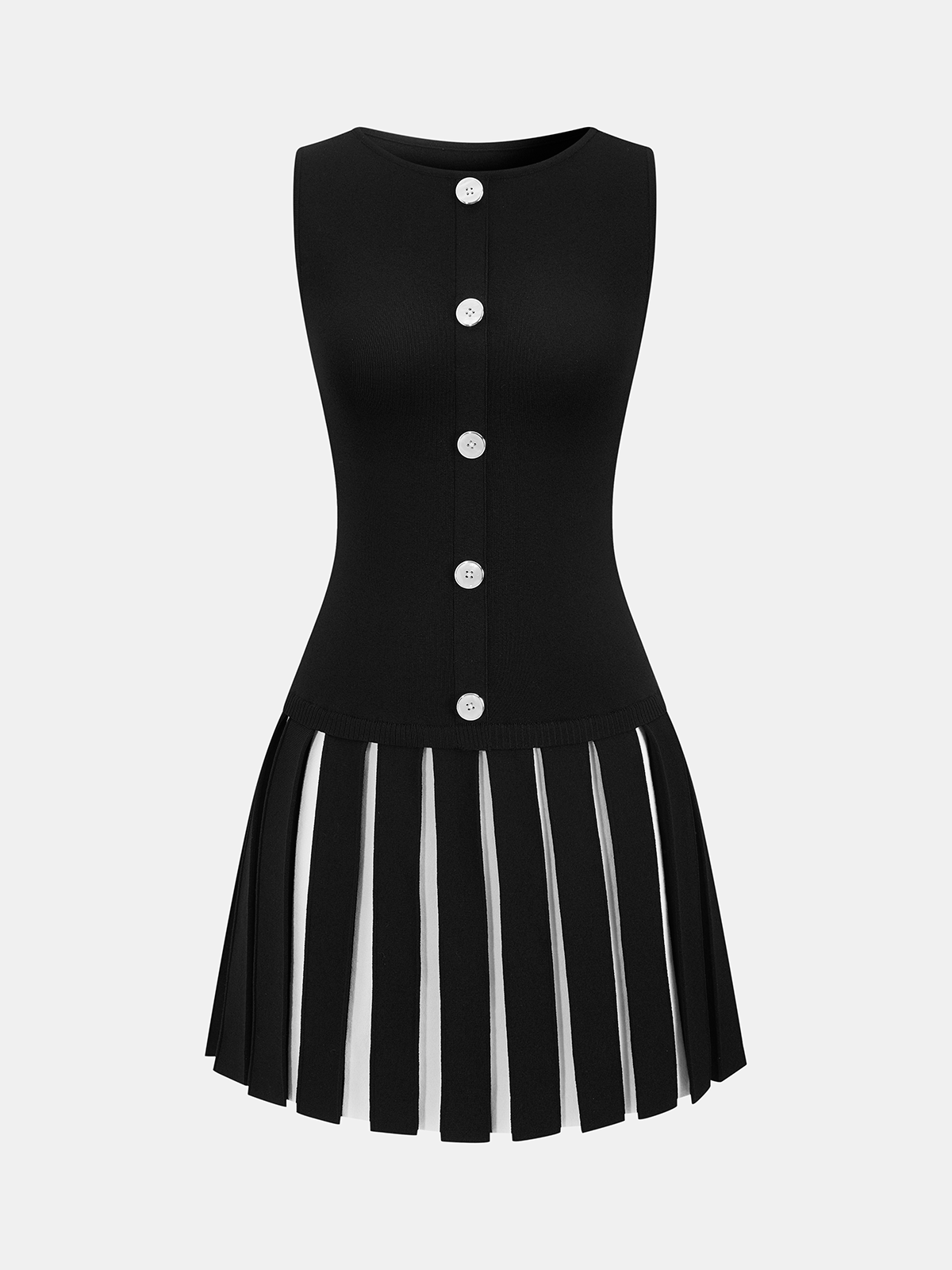 Contrast Pleated Knit Sleeveless Dress