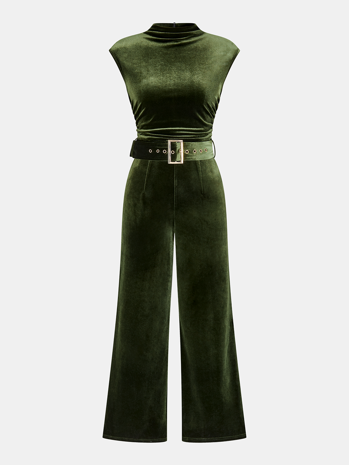 Ärmelloser Jumpsuit aus Samt mit Gürtel und weitem Bein