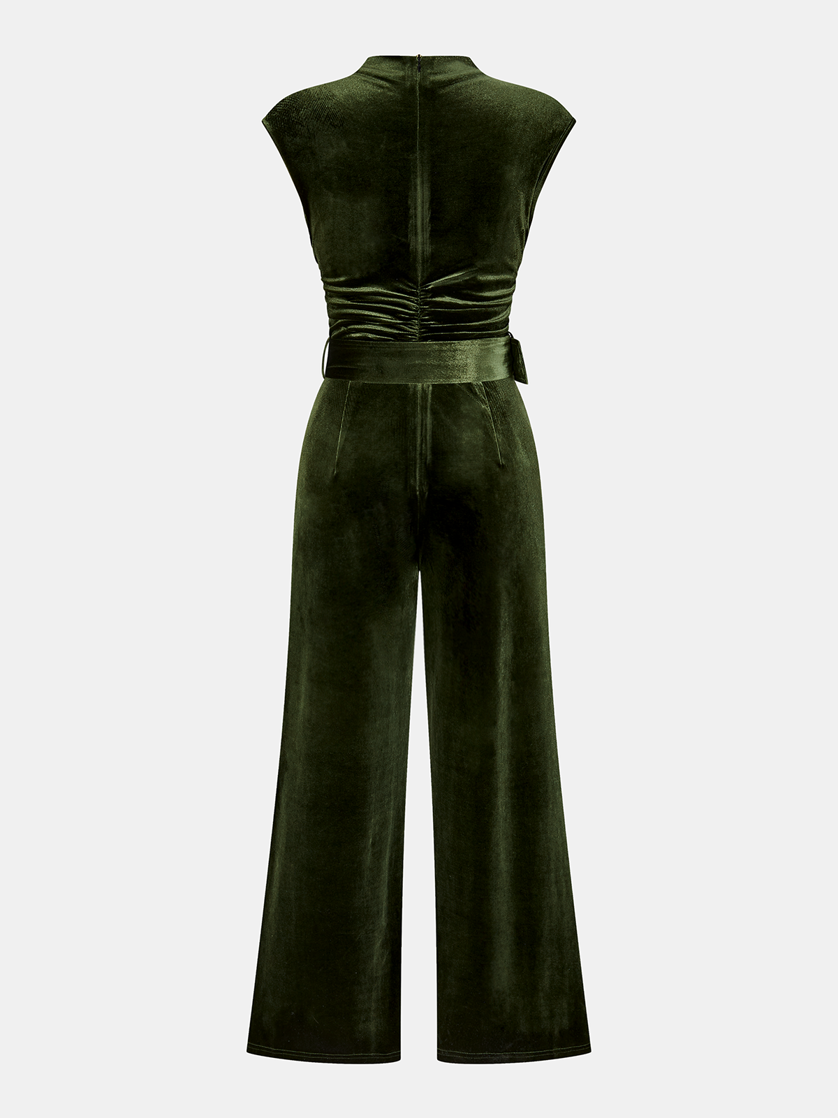 Ärmelloser Jumpsuit aus Samt mit Gürtel und weitem Bein