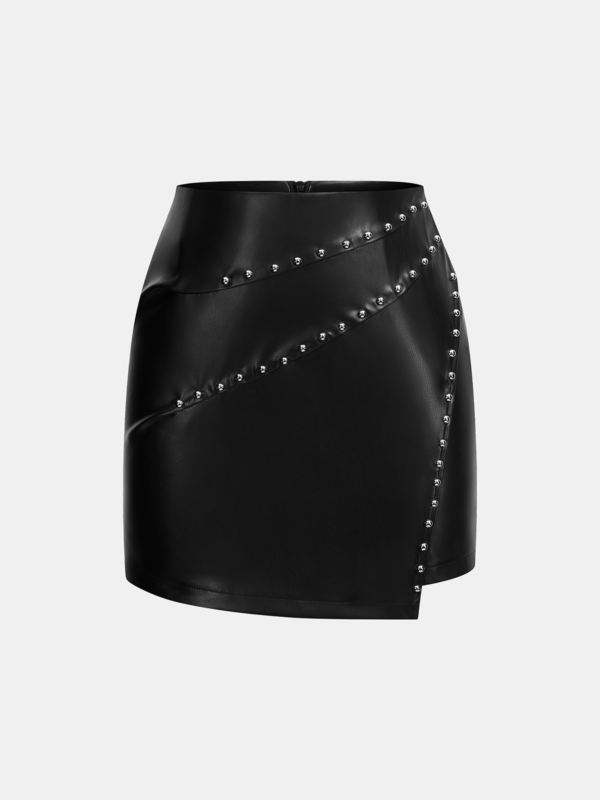 Asymmetrical Stud Faux Leather Mini Skirt