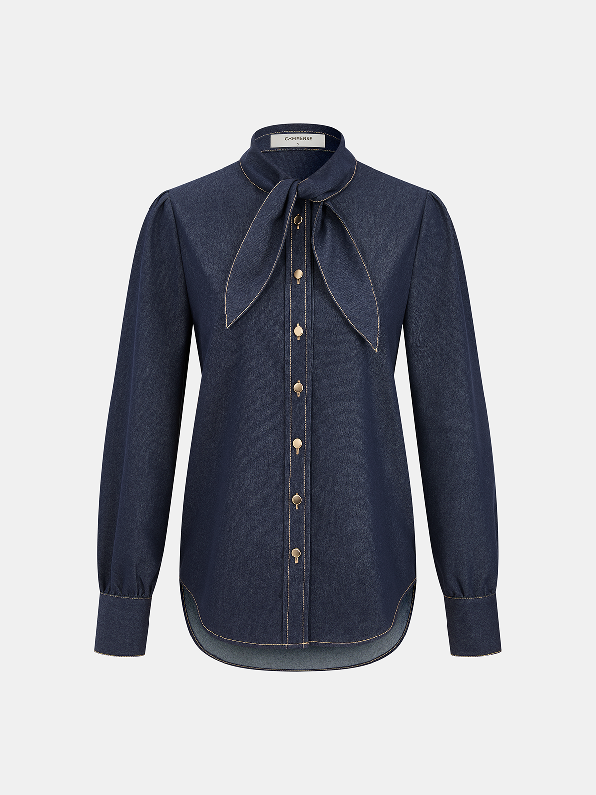 Tie-Neck Denim Blouse