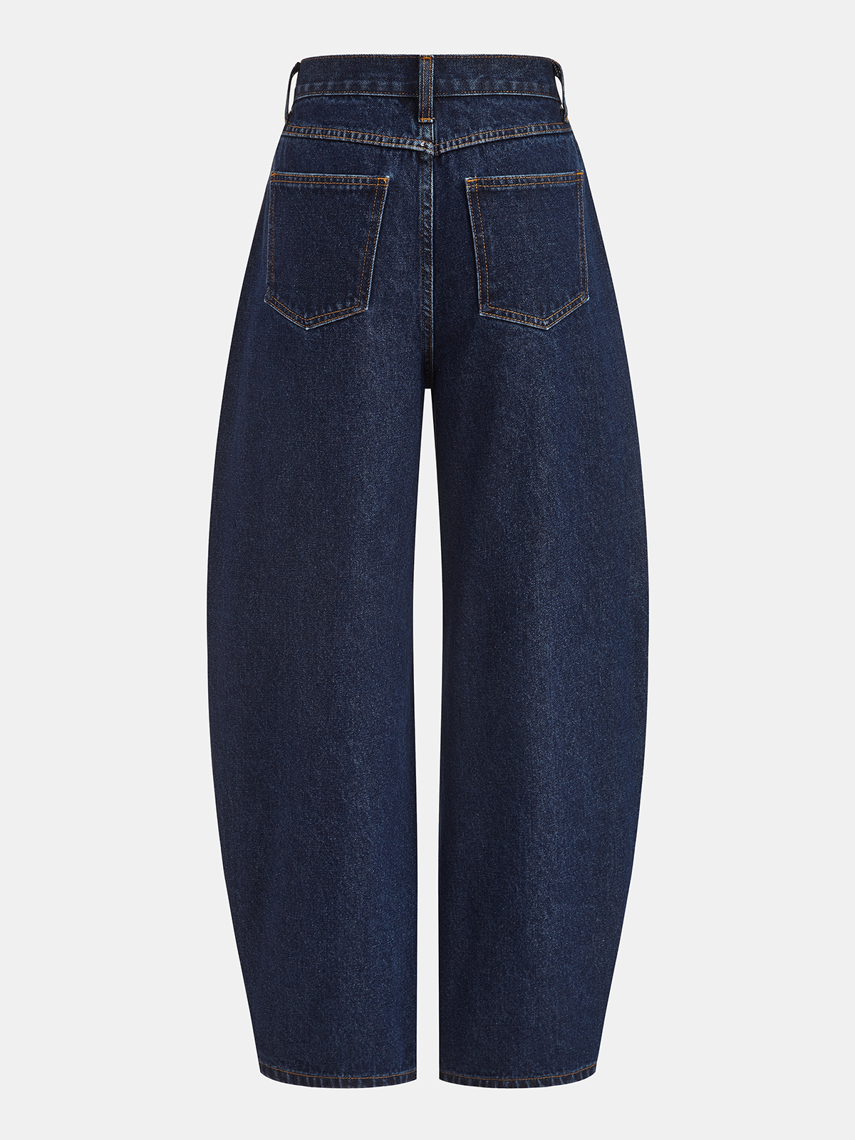 Jean à jambe incurvée et patte de boutonnage asymétrique