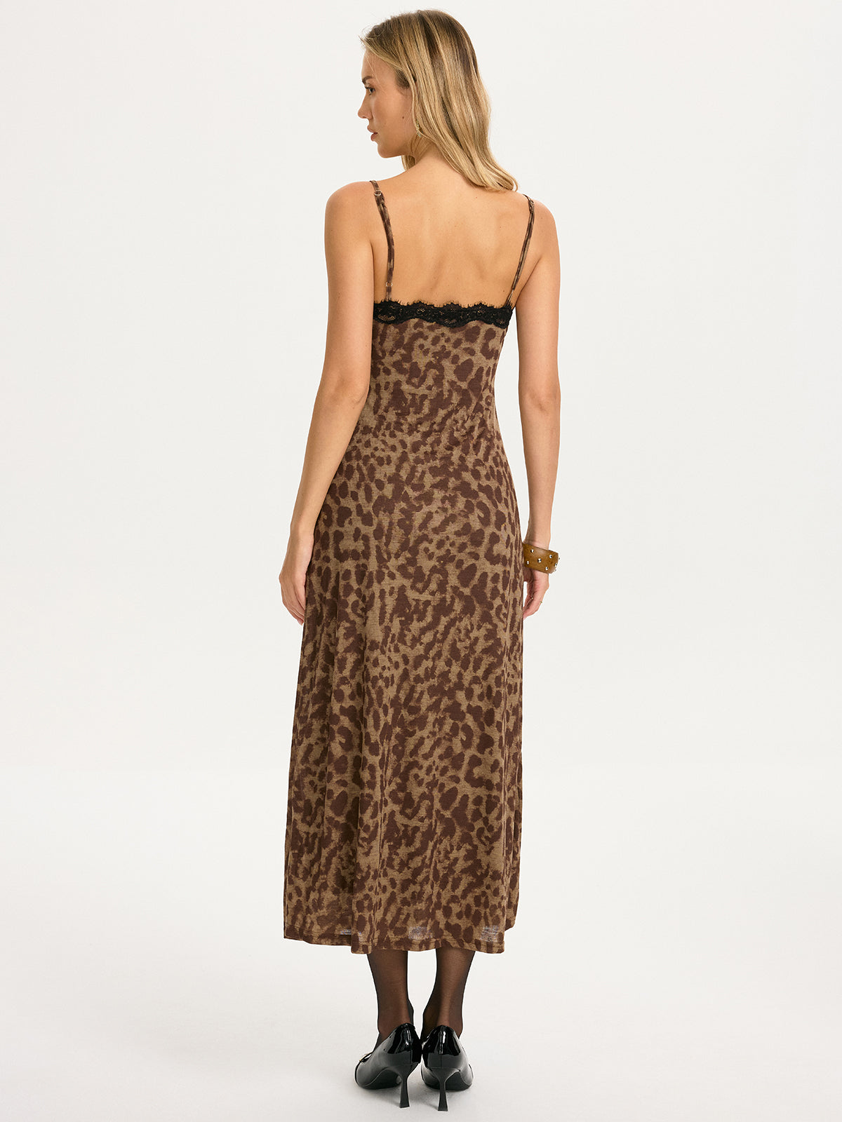 Maxikleid mit Spitze und Leopardenmuster