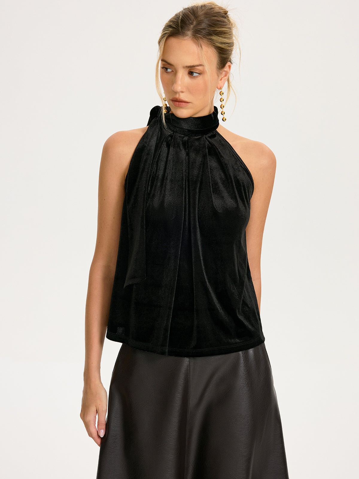 Tie-Neck Velvet Halter Top