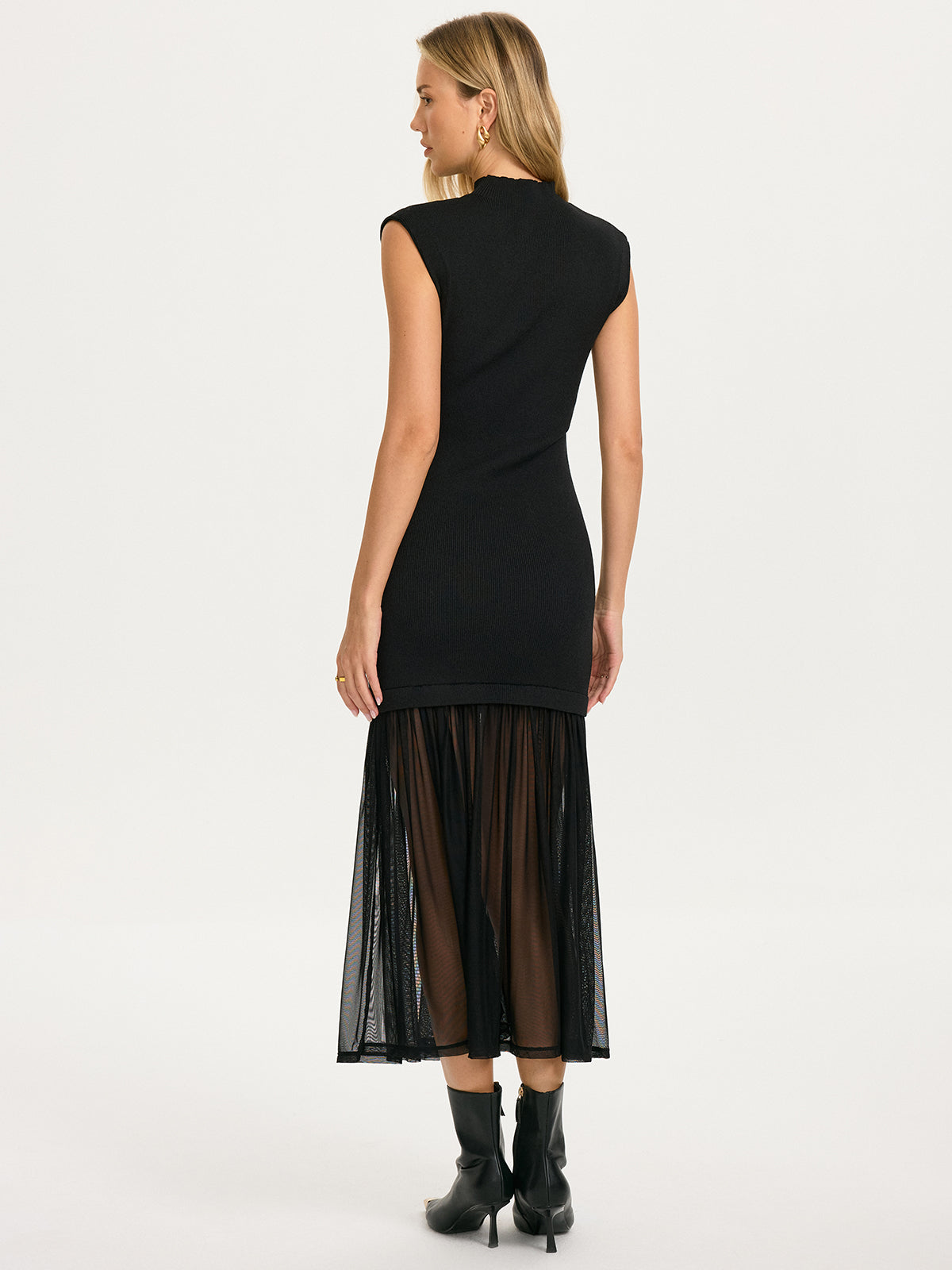 Sheer Pleated Hem Sleeveless Knit Dress