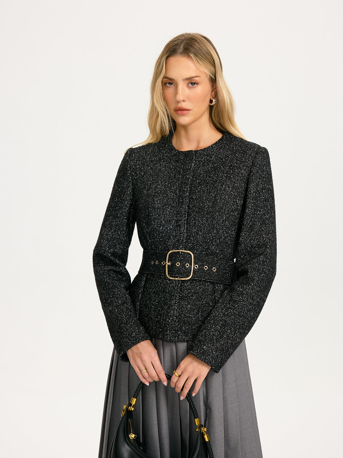 Belted Wool-Blend Blazer