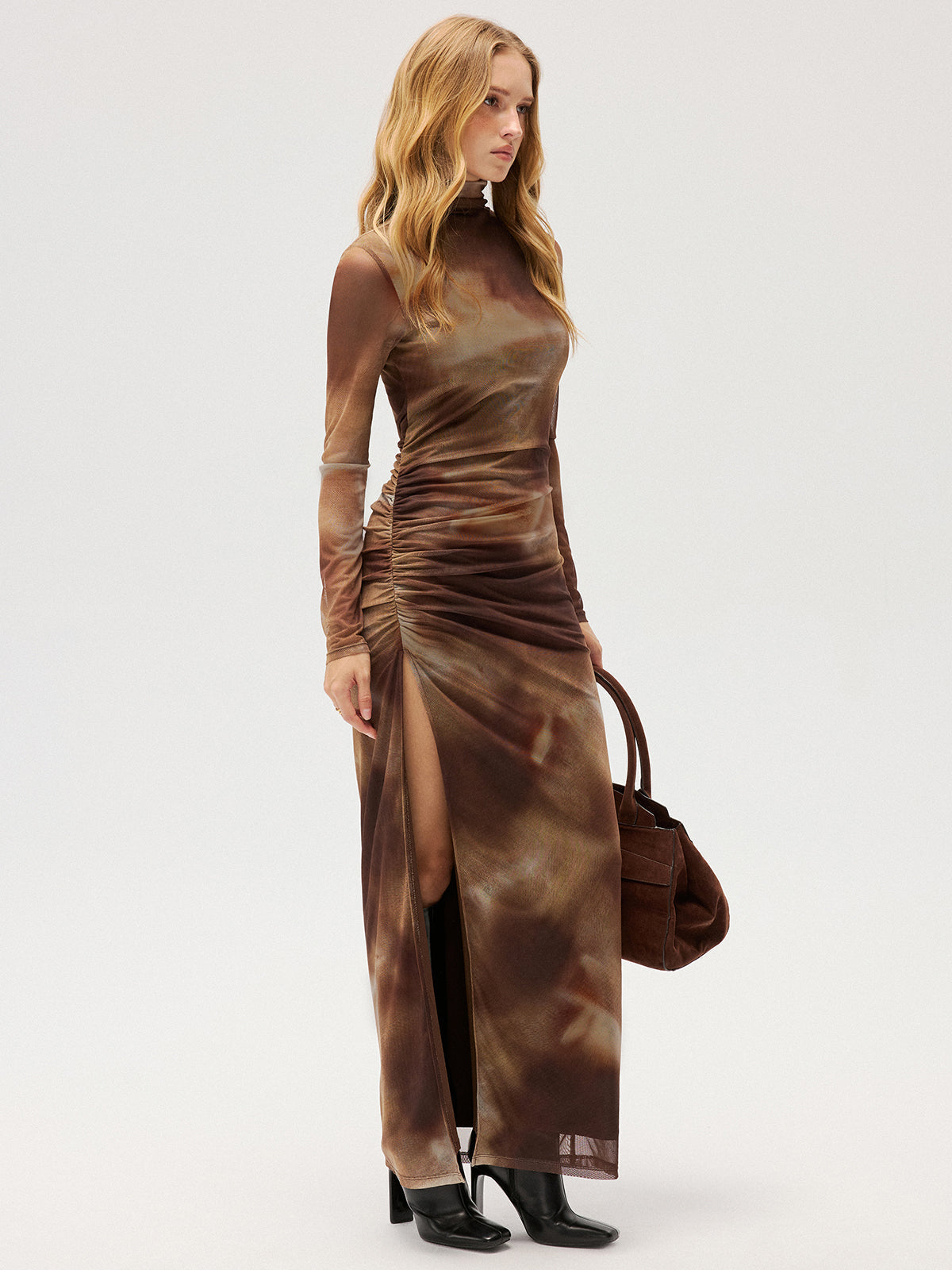 Mesh High-Slit Tie-Dye Maxi Dress