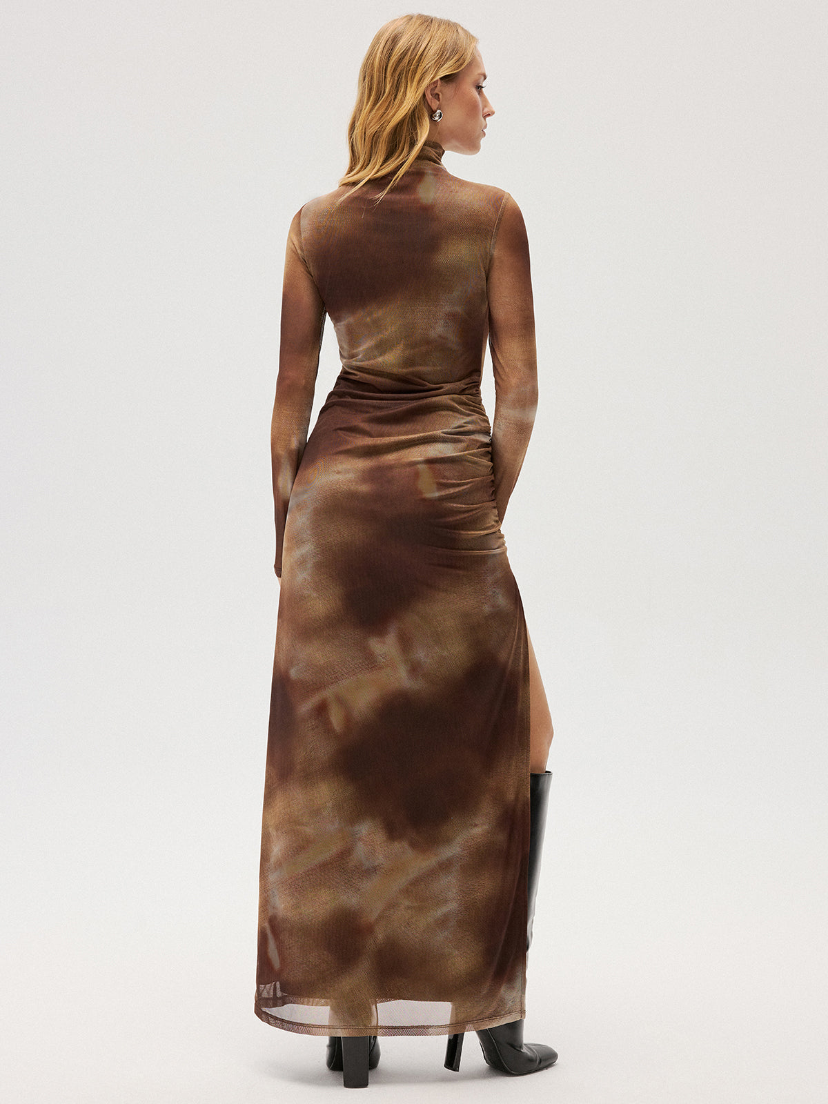 Mesh High-Slit Tie-Dye Maxi Dress