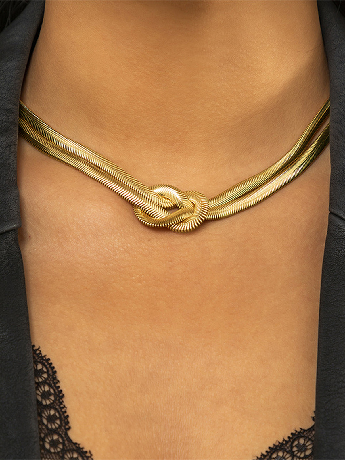 Knot Detail Double-Strand Snake Chain Necklace