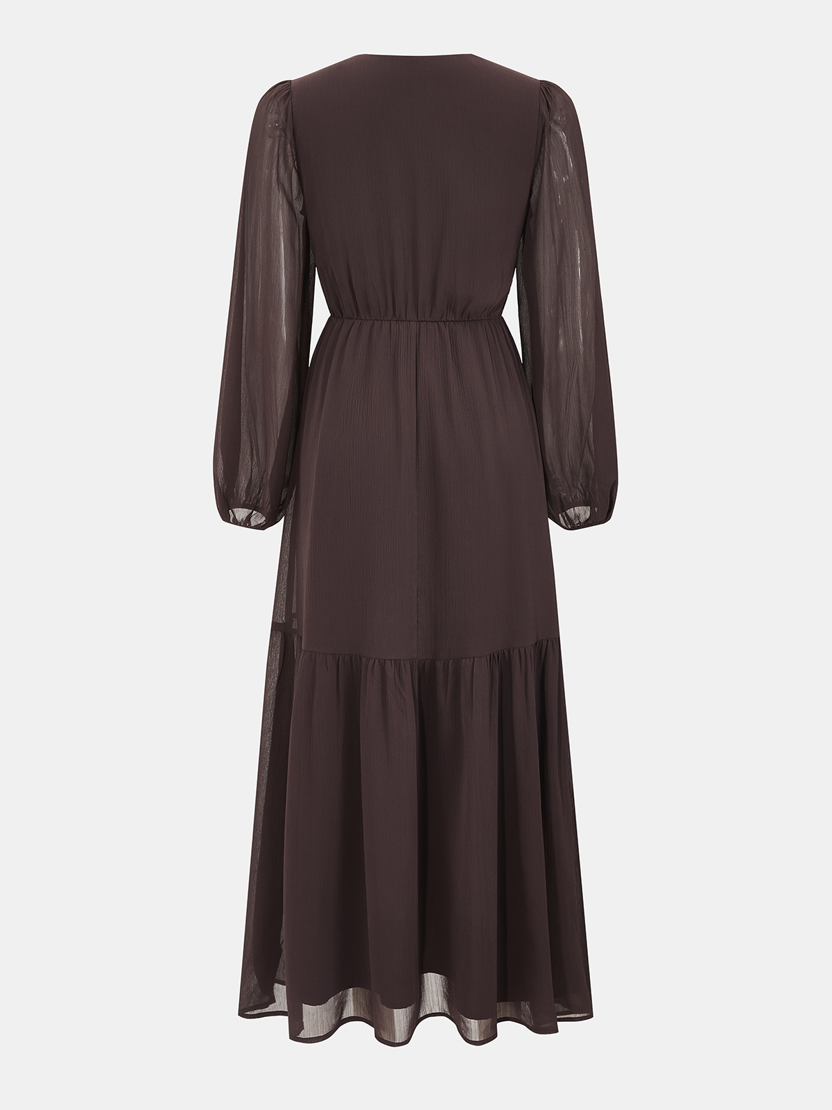 Chiffon V-Neck Puff-Sleeve Maxi Dress