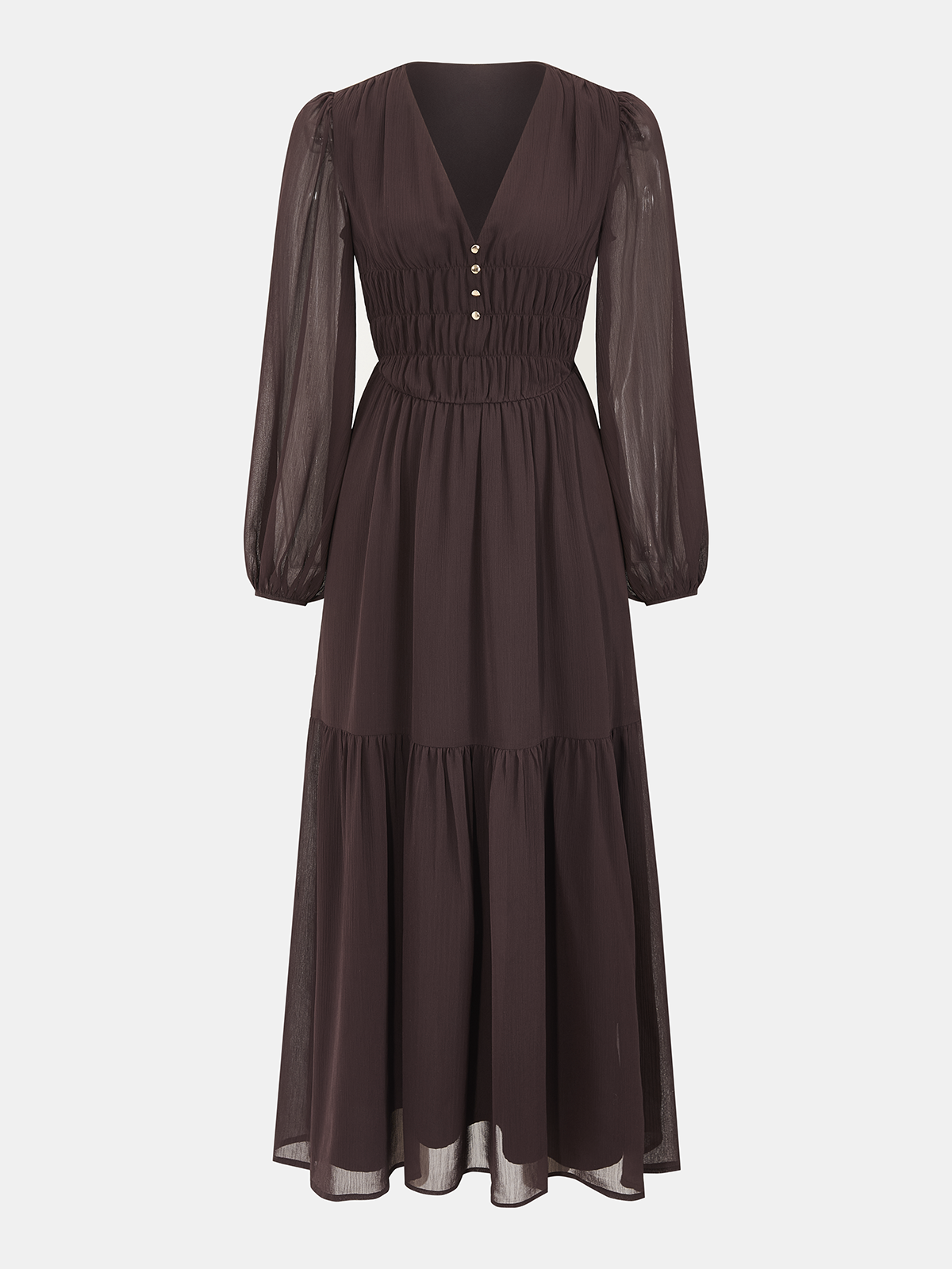 Chiffon V-Neck Puff-Sleeve Maxi Dress