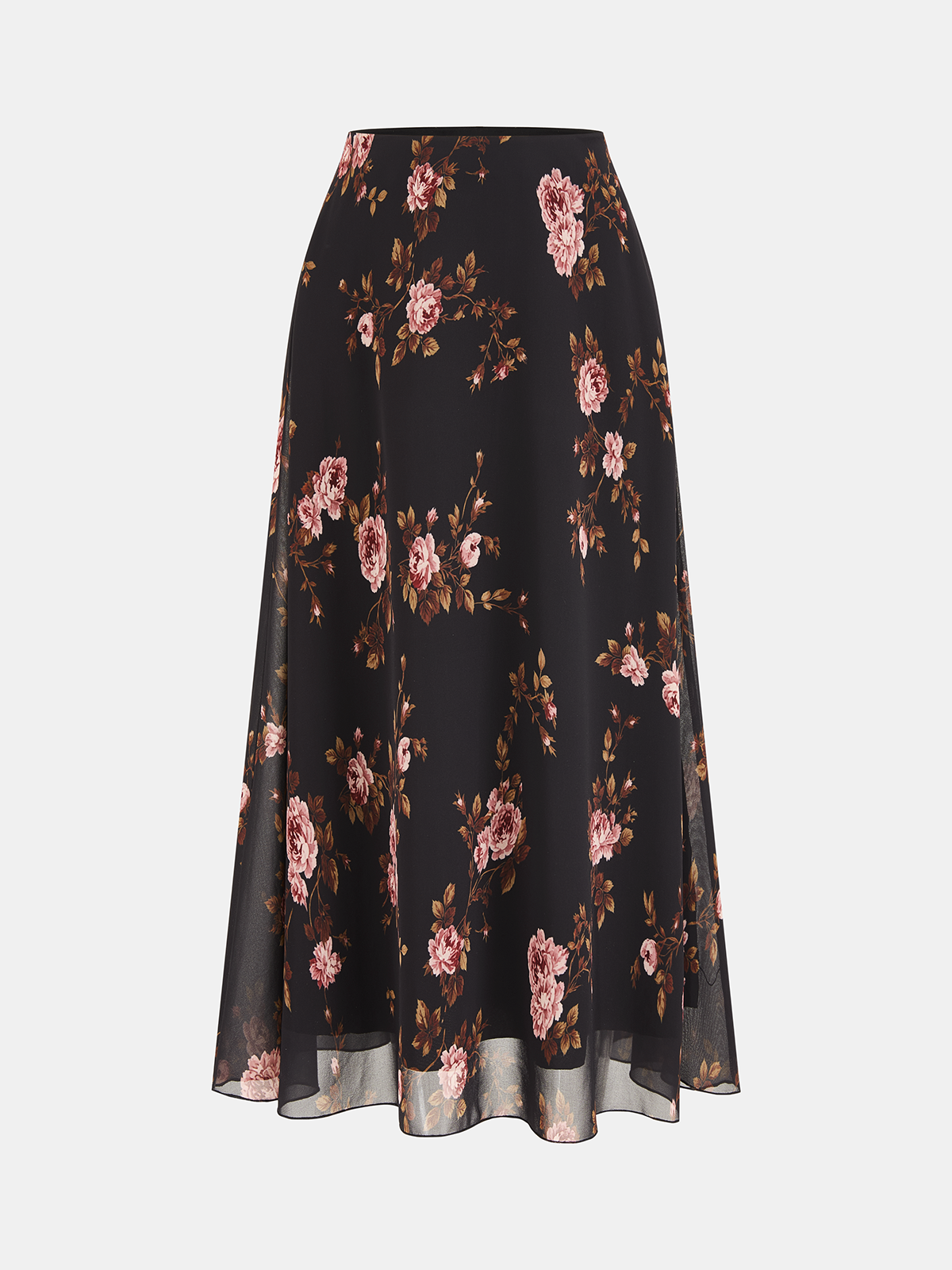 Maxirock aus Chiffon mit Rosenprint