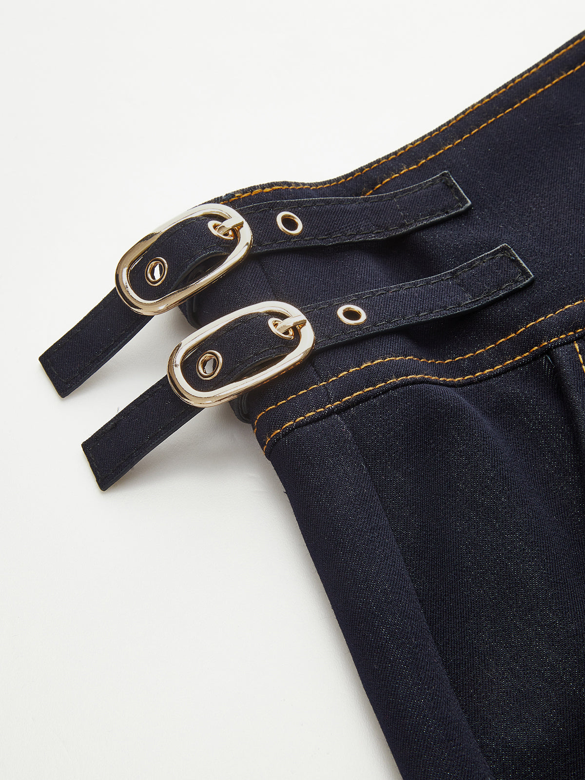 High-Waisted Metal Button Faux Denim Pants