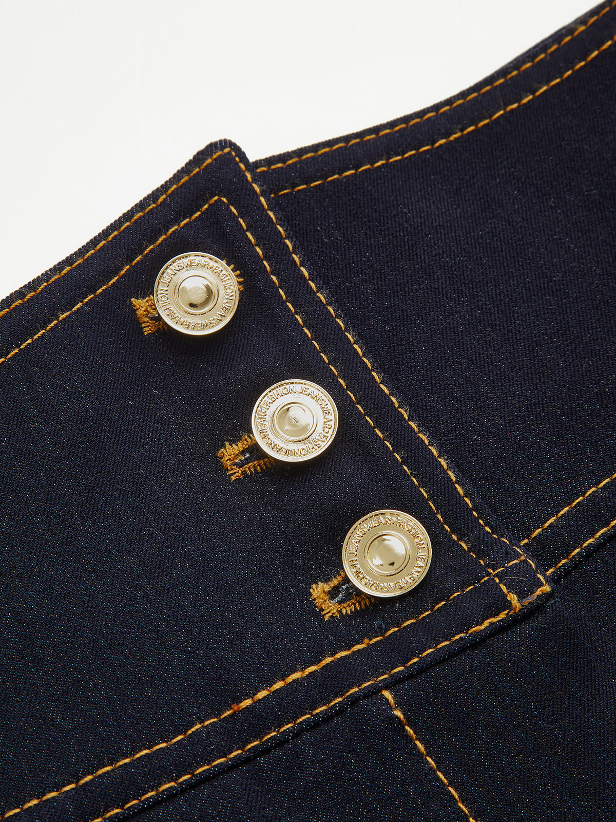 High-Waisted Metal Button Faux Denim Pants