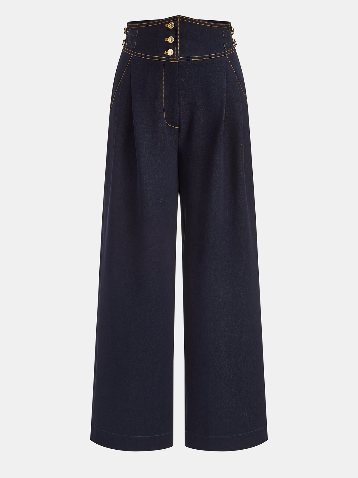 High-Waisted Metal Button Faux Denim Pants