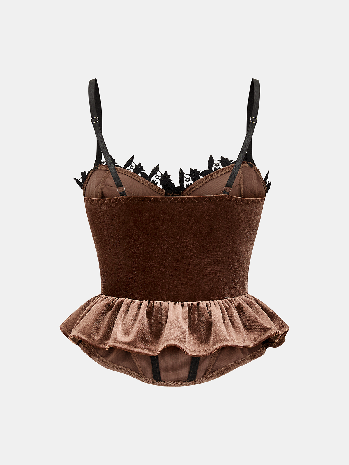 Velvet Floral Lace Ruffle Cami Top