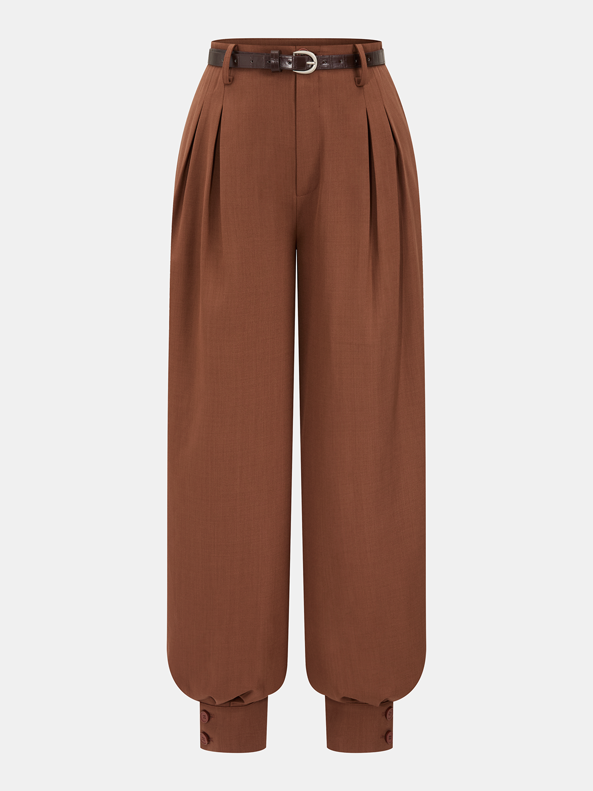 Belted Pleated Balloon-Leg Pants