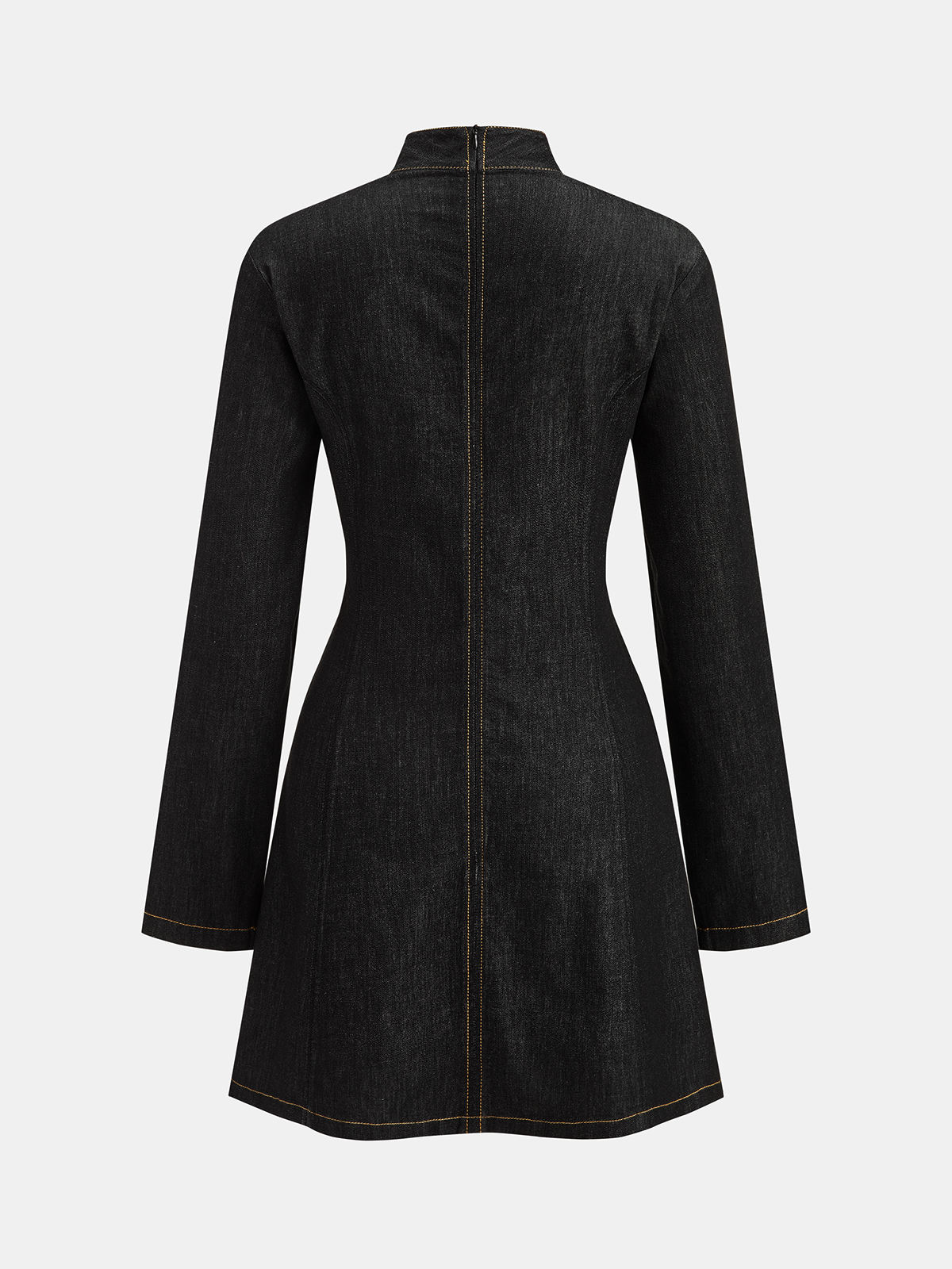 Contrast Stitched Denim Stand Collar Mini Dress