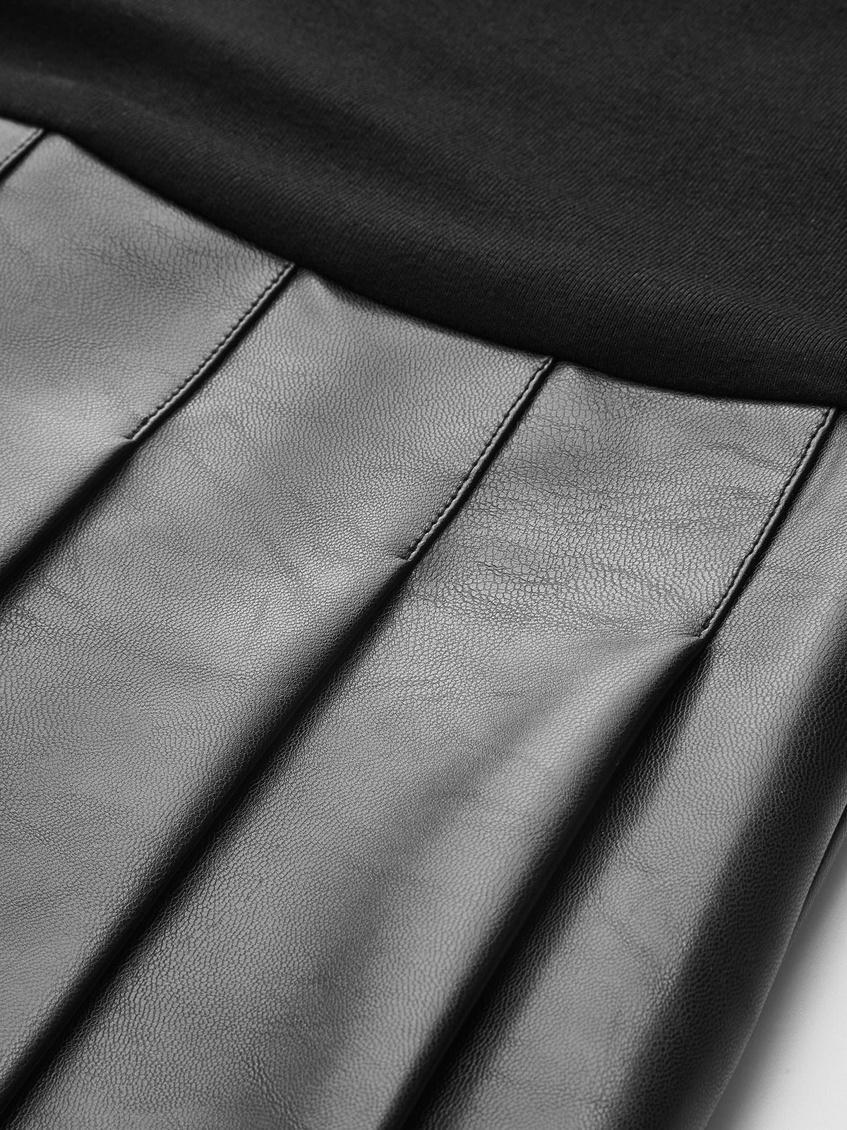 Faux Leather Pleated Panel Long Sleeve Dress