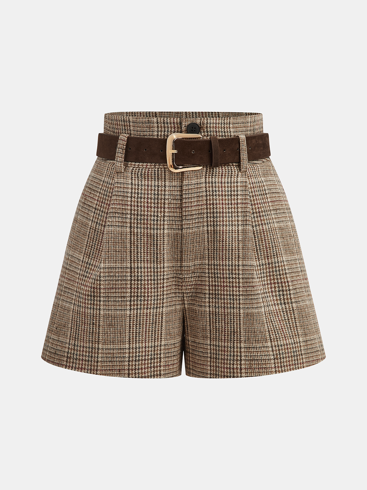 Gürtel-Shorts aus hochtailliertem Hahnentritt-Tweed
