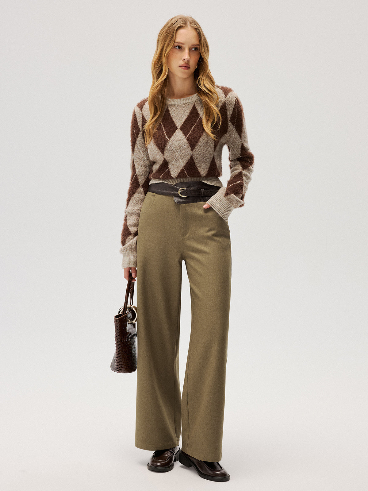 Color-Block Waist Wide-Leg Pants